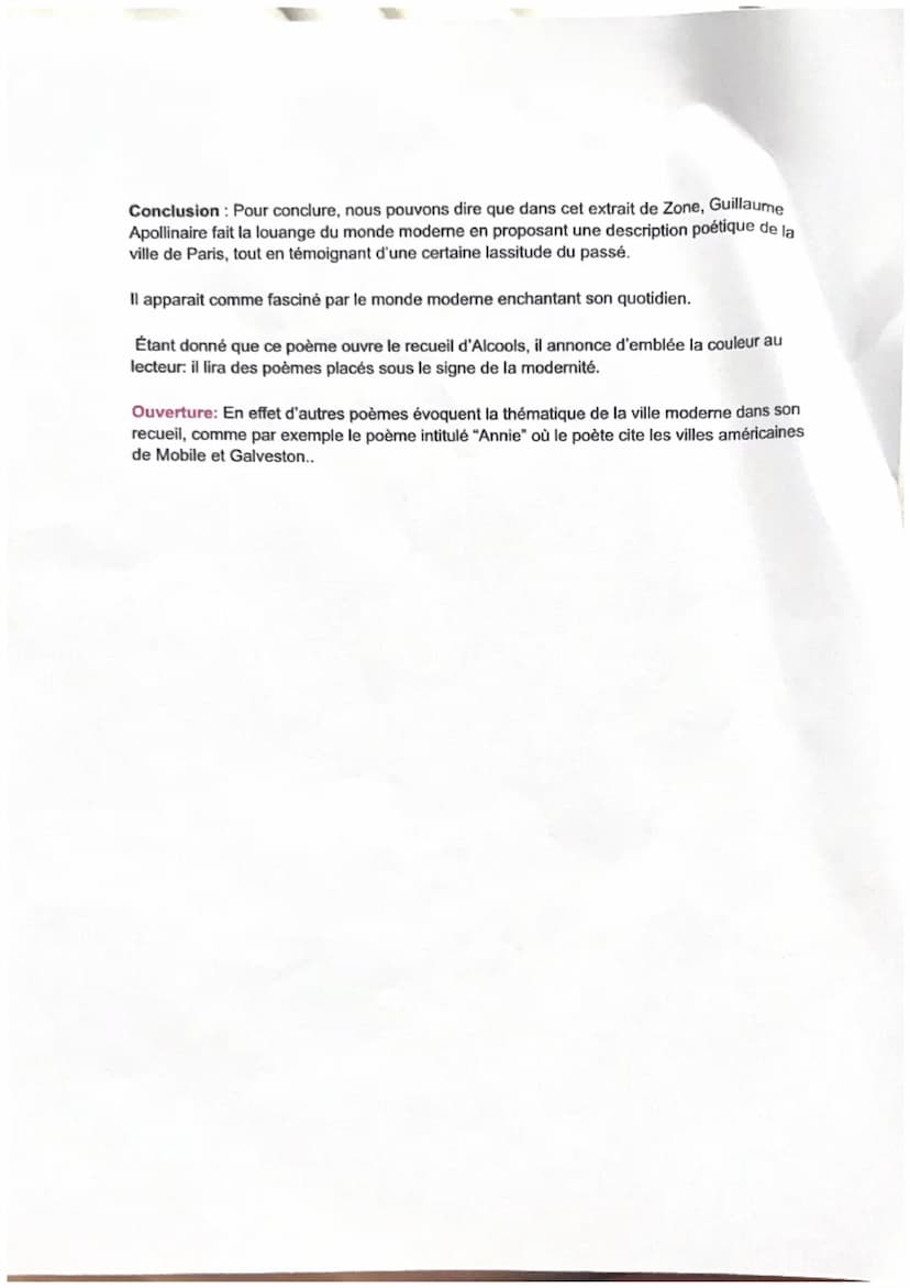 Lecture Linéaire 1: Zone Alcools, Apollinaire
Introduction : Le début du 20ème siècle est une époque de bouleversements aussi bien
historiqu