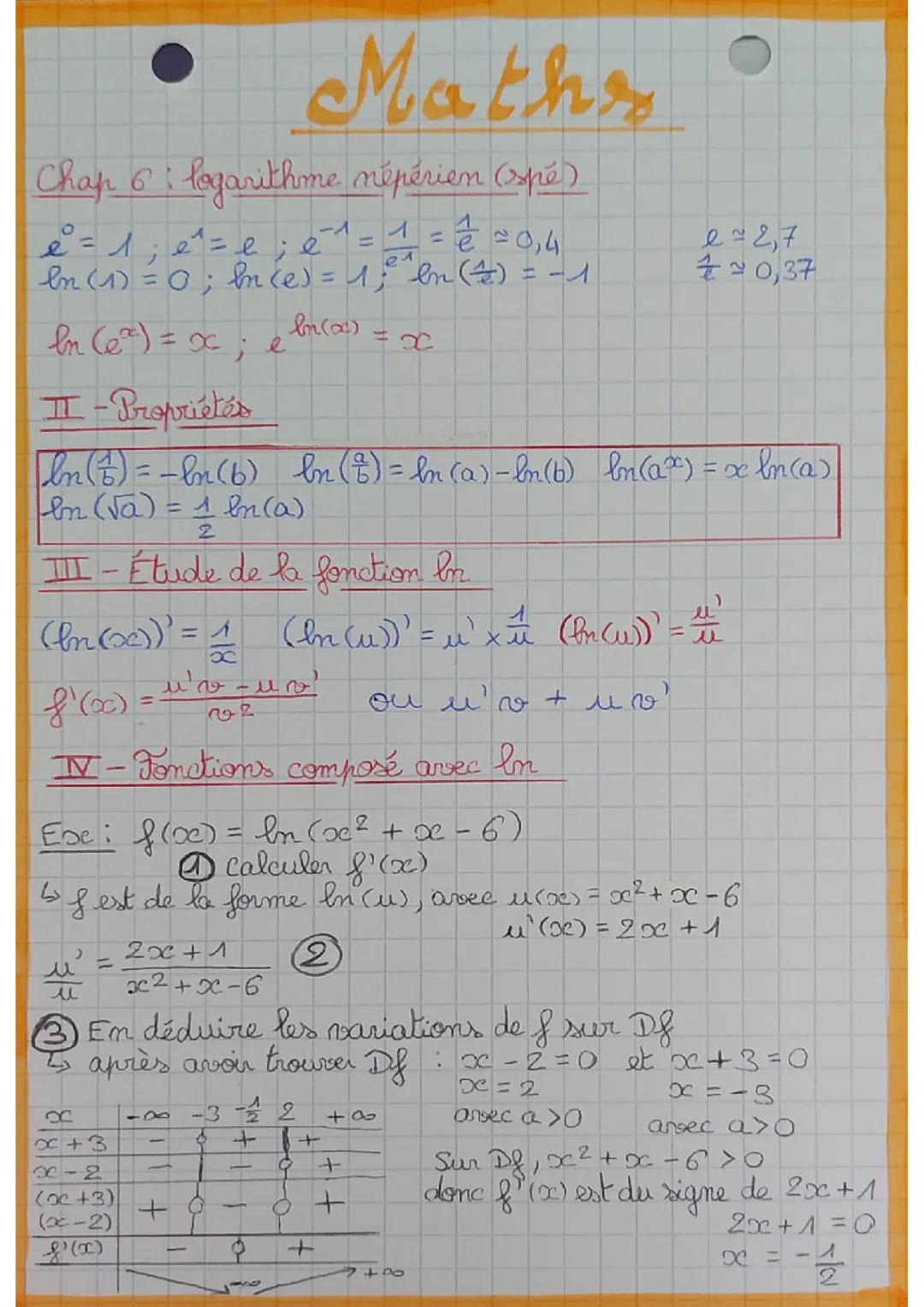 Chapitre 6 : Comprendre le Logarithme Népérien
