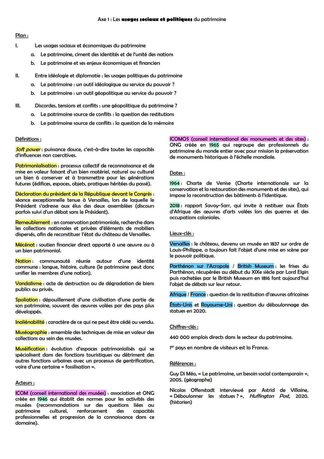 THÈME 4: IDENTIFIER, PROTÉGER ET VALORISER LE PATRIMOINE : ENJEUX GÉOPOLITIQUES
Accroches:
« Le patrimoine est l'héritage du passé dont nous