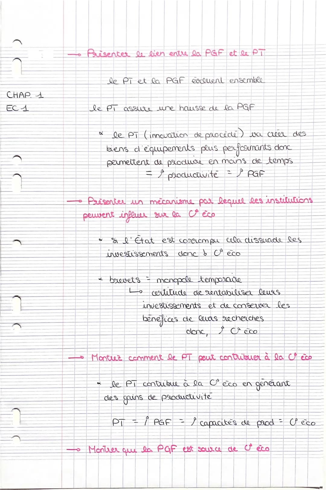 CHAP 1
EC 1
1
Prisenter le lien entre la PGF et le PT
le PT assure une hausse de la PGF
X
le PT et la PGF evaluent ensemble
a
Présenter un m