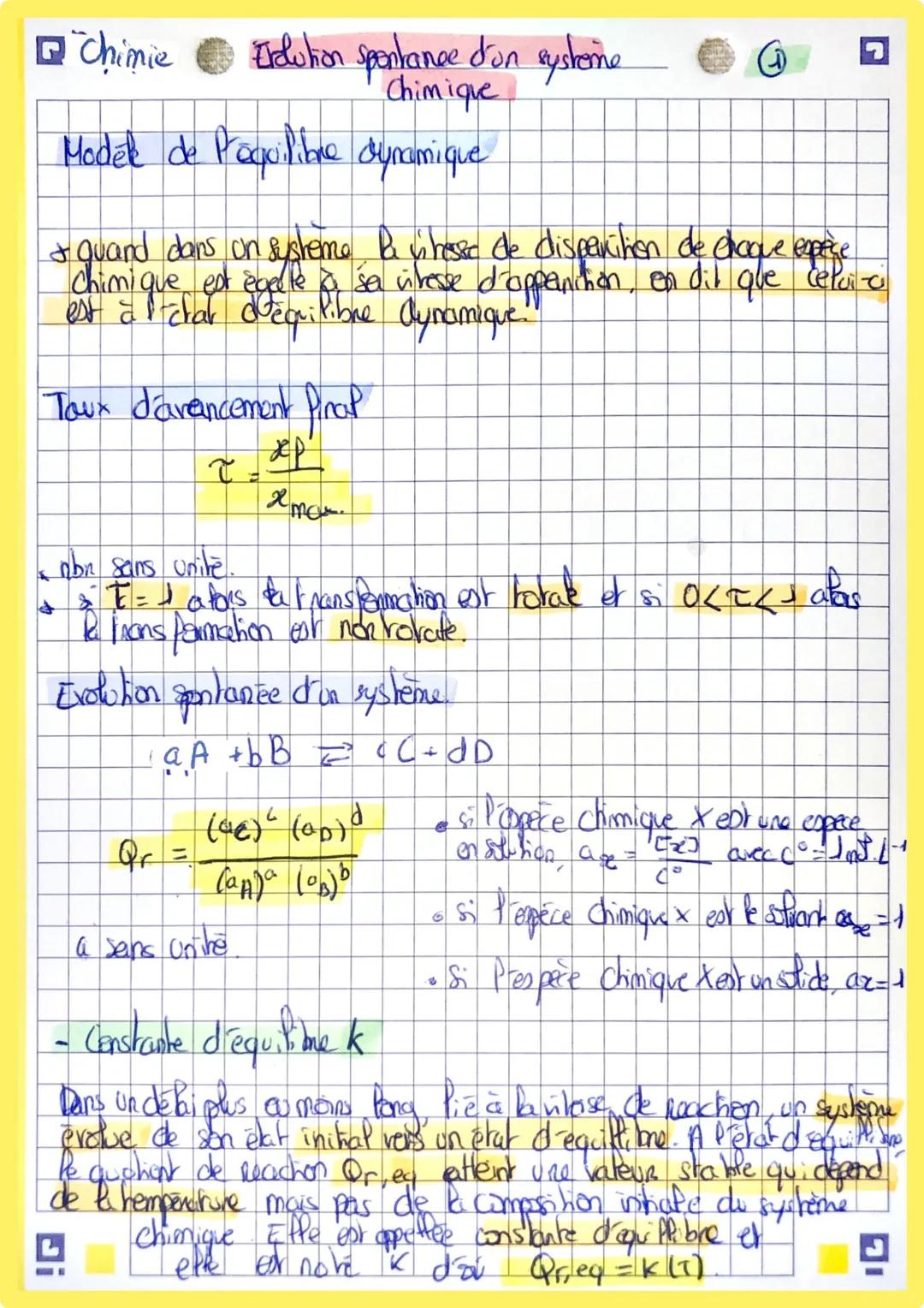 # Chimie
Elution spontanee d'on systeme
Chimique

Modele de Pequilibre dynamique

Quand dans un on systeme la vitesse de disparition de clco