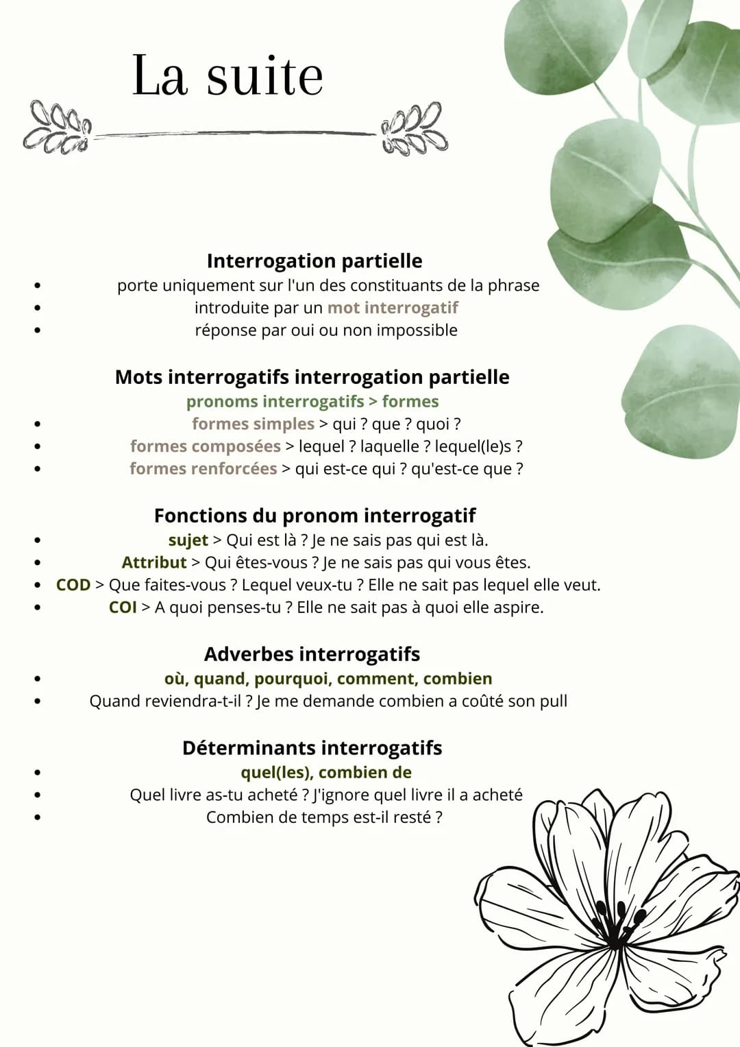 L'interrogation
●
●
Interrogation directe
phrase interrogative qui se termine par un point
d'interrogation
langage familier pas de modificat