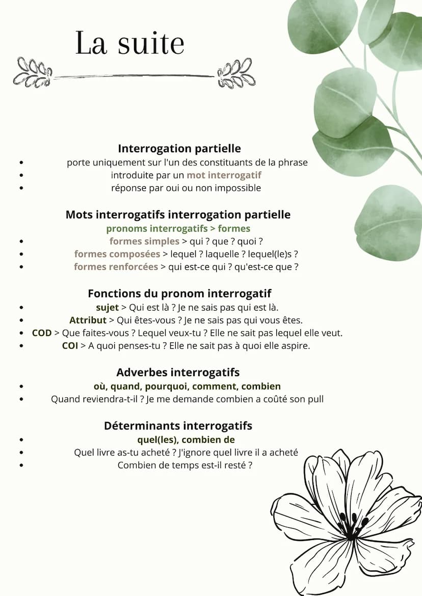 L'interrogation
●
●
Interrogation directe
phrase interrogative qui se termine par un point
d'interrogation
langage familier pas de modificat