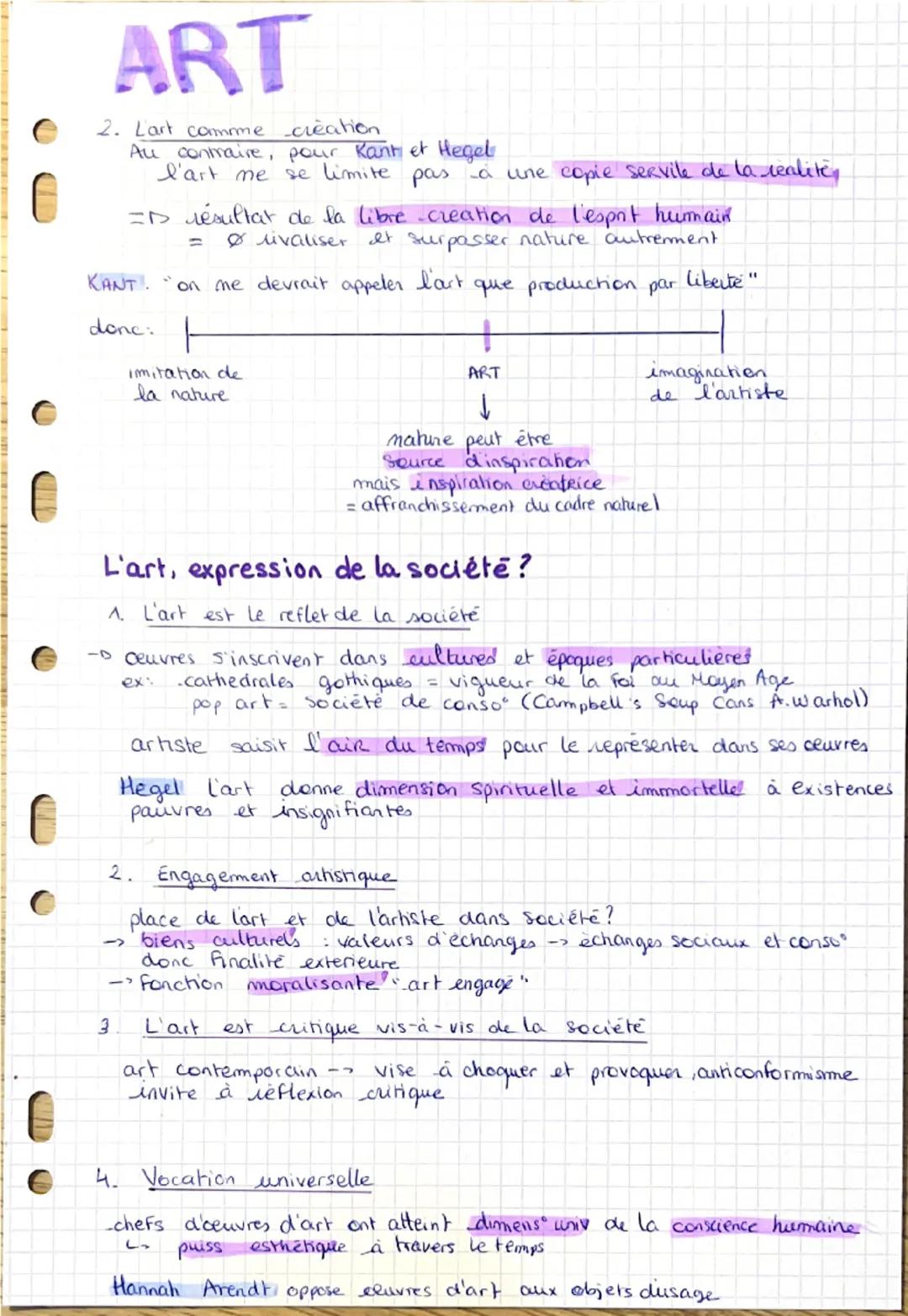 ART
Oeuvres d'art: créations de l'Homme, pas comparables aux réalités
pratiques et utilitaires
-> une forme de la culture.
L'art de l'artisa
