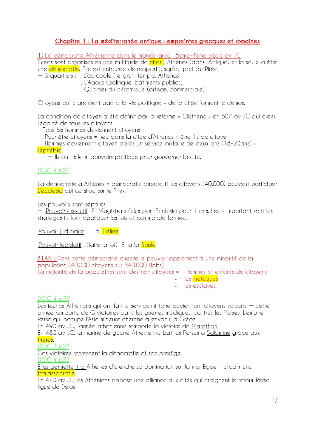 Cours Histoire Seconde: La Méditerranée antique et les guerres médiques