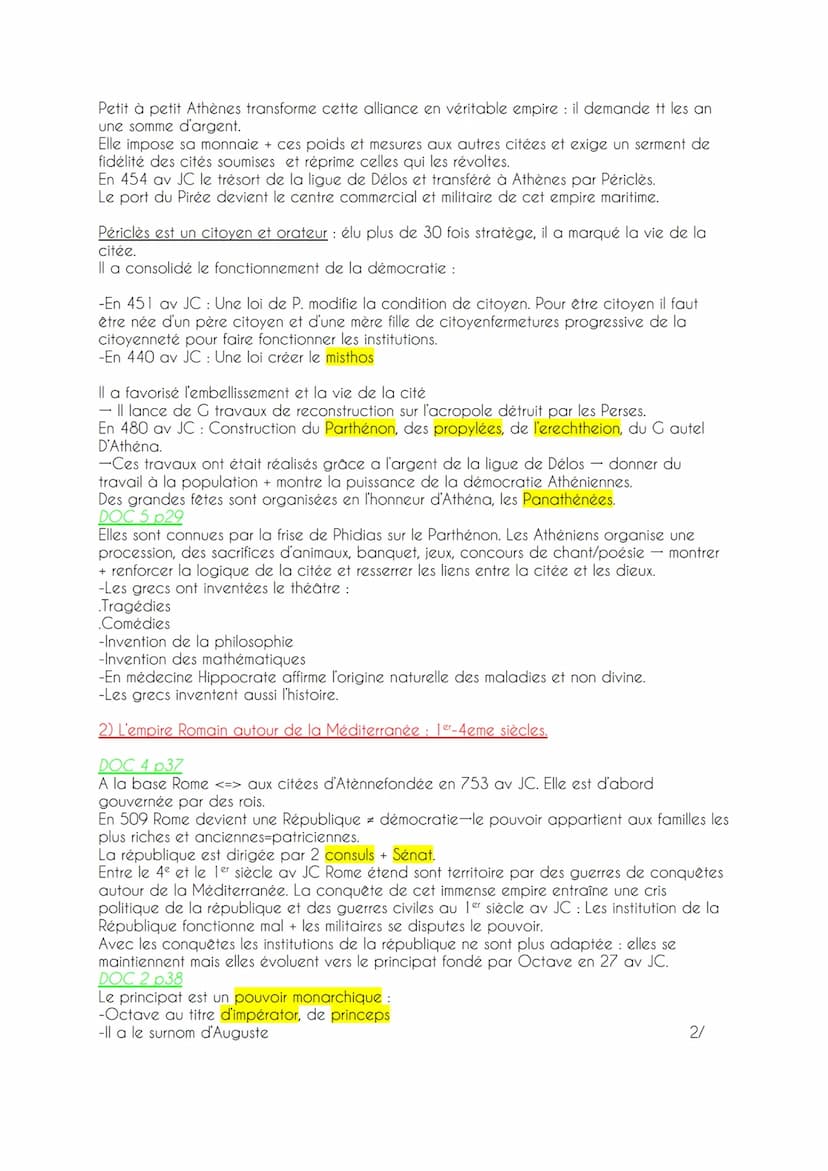 Chapitre 1 La méditerranée antique : empreintes grecques et romaines
1) La démocratie Athénienne dans le monde grec: 5eme-4eme siècle av JC

