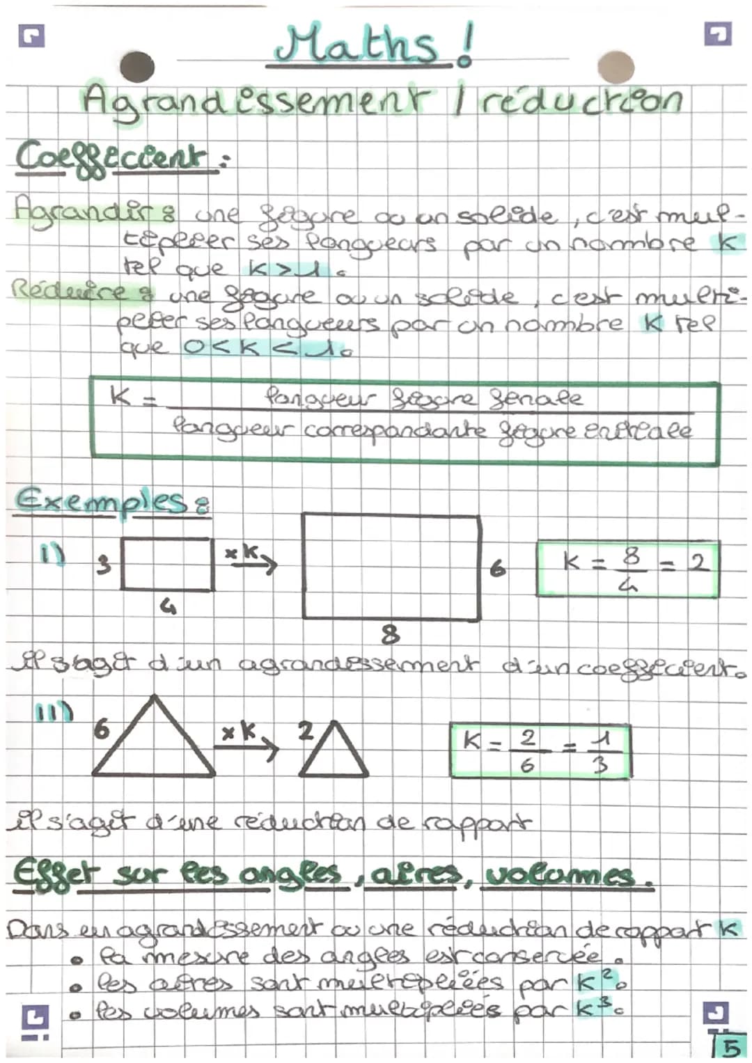 Maths!
Agrandissement / réduction
Coefficient :
Agrandir & one gegare co an solide, c'est meil-
tepecer ses Panguears par un nombre k
tel qu