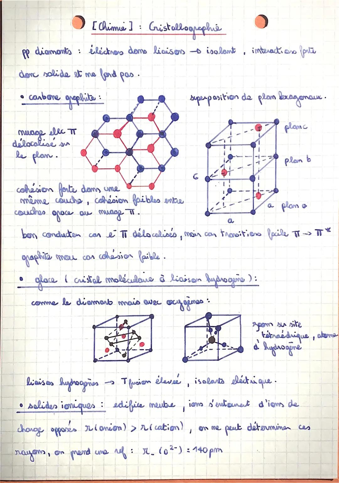 [Chimie]: Cristallographie

• définition: cristal parfait répetition periodique d'une maille

4 cristaux métalliques, ioniques, coveless, ma
