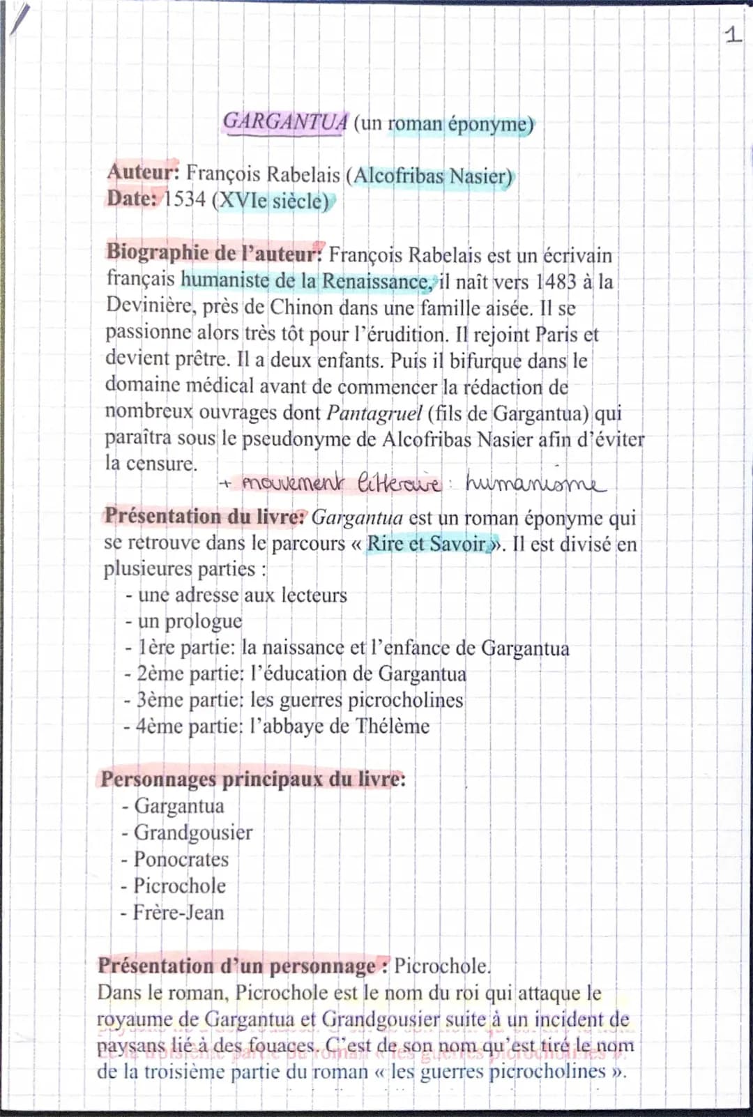 Résumé de Gargantua et biographie de François Rabelais