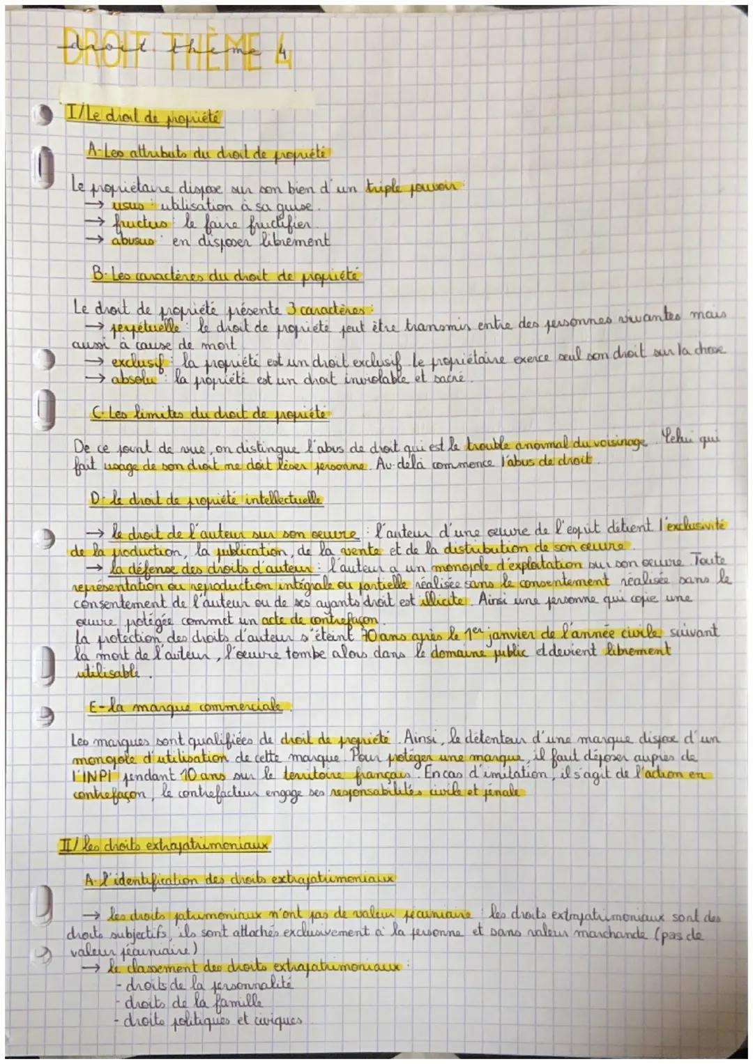 D
droid theme A
I/Le droit de propriété.
4
A-Les attributs du droit de propriété
Le propriétaire dispose sur son bien d'un triple pouvoir
→u