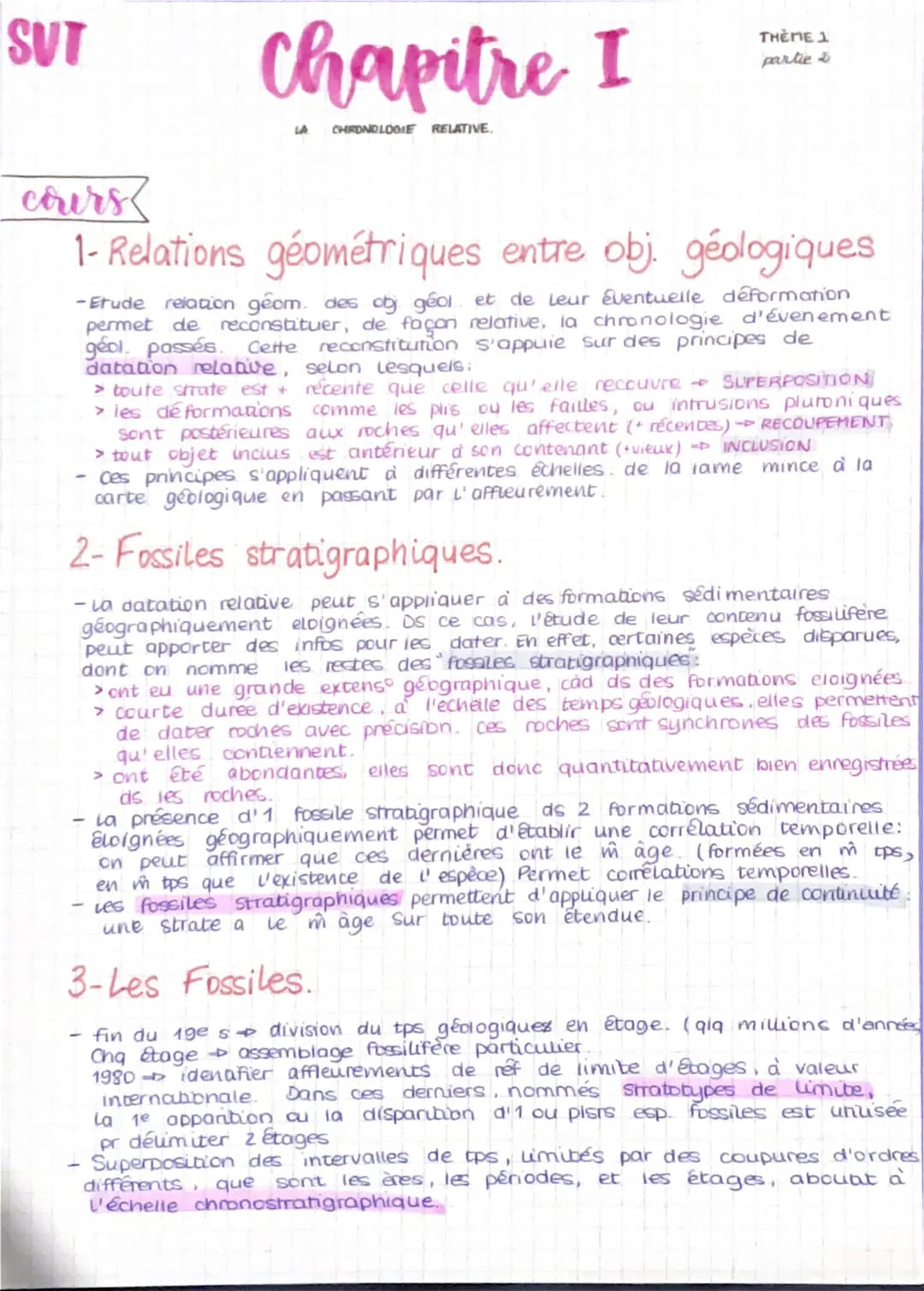 SVT
Chapitre I
LA CHRONOLOGIE RELATIVE.
THÈME 1
partie 2
cours
1- Relations géométriques entre obj. géologiques
-Etude relation géom. des ob