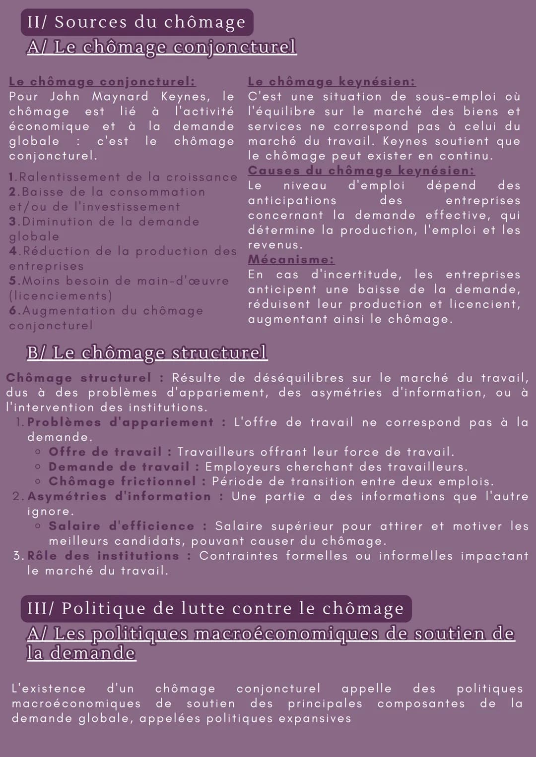 LE CHÔMAGE
I/ Distinguer l'emploi et le sous-emploi
Le chômage ou le sous-emploi résulte
d'un déséquilibre entre l'offre et la
demande sur l