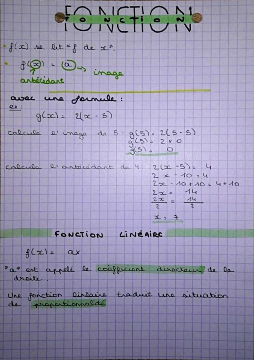+
f(x) se let af de x».
(a ->
avec
ex
antécédant
FONCTION
calcule
calcula
image
g(x) = 2(x - 5)
e' image
لعل
une formule:
de 5:
g(5) 2(5-5)

