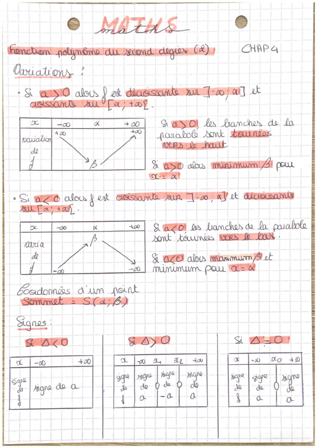 MATHS - Fonction polynôme du second degrés - 1ère spé