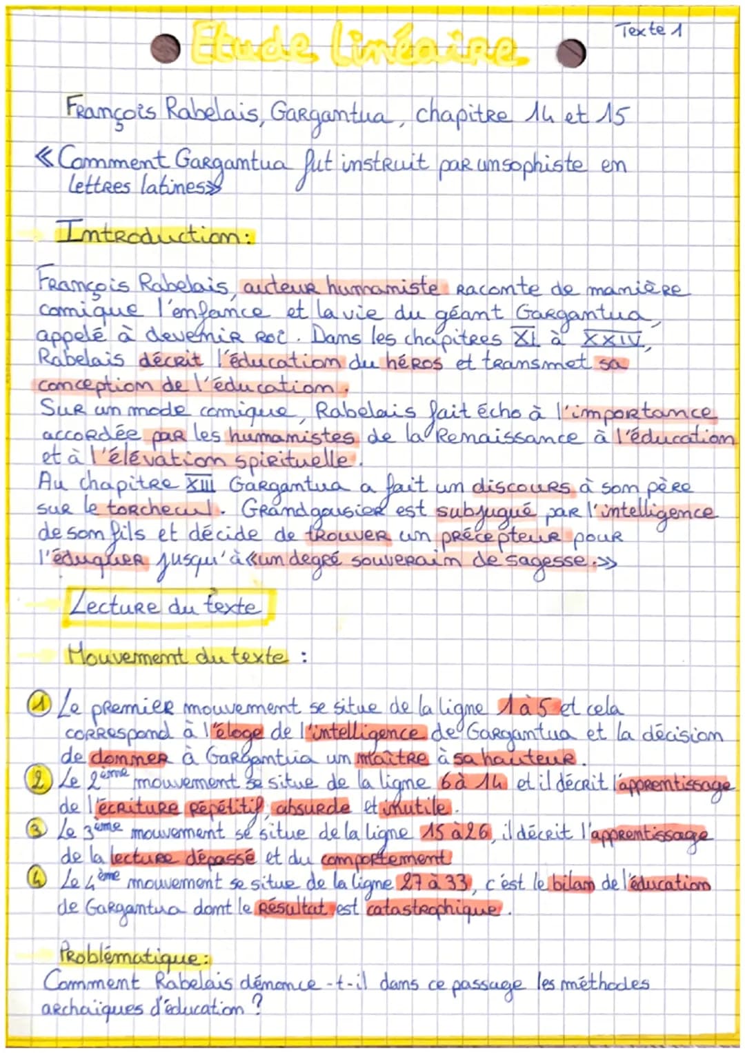 Elnde Lincertne
François Rabelais, Gargantua, chapitre 14 et 15
« Comment Gargantua fut instruit par unsophiste en
Lettres
Texte 1
Introduct