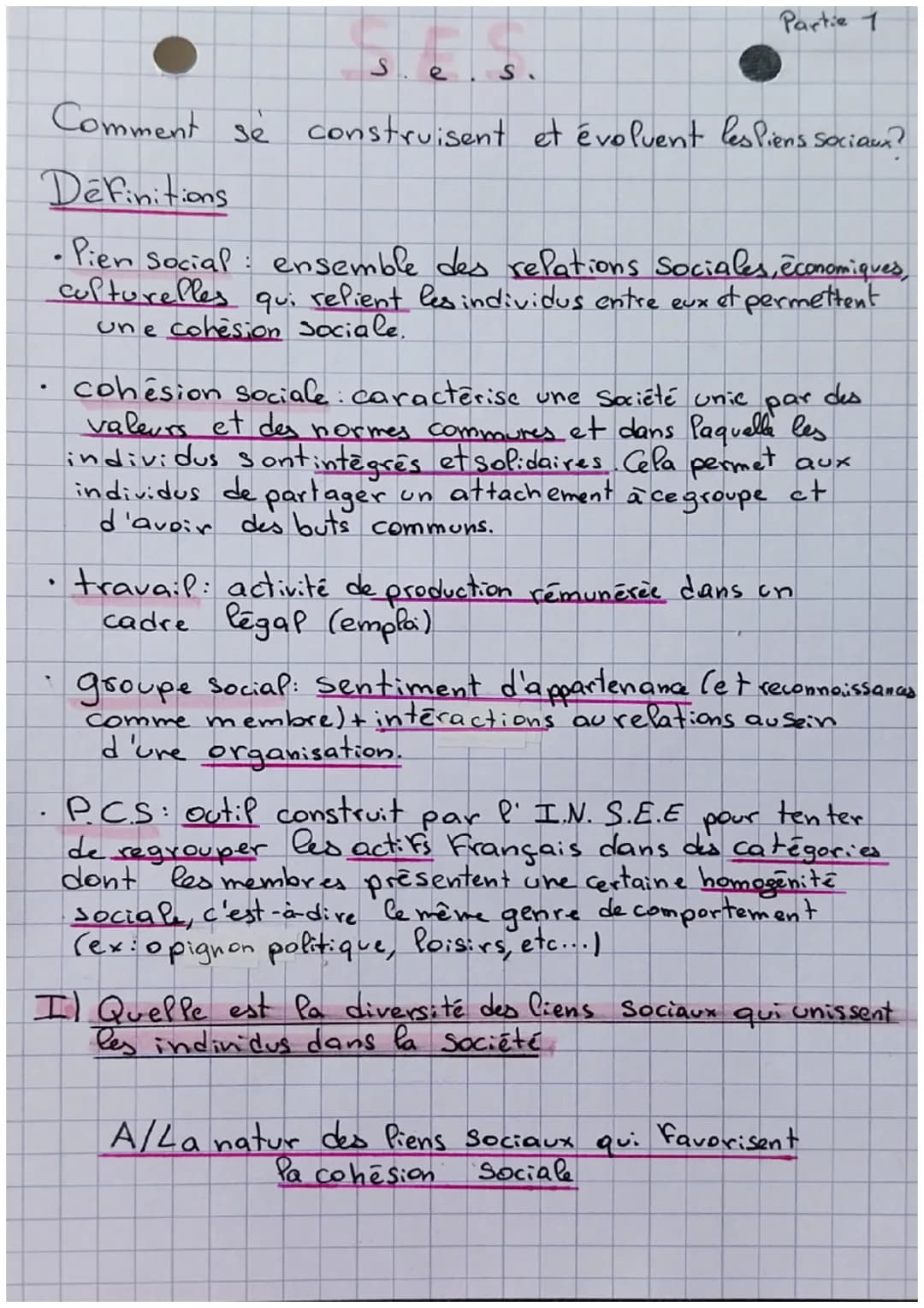 Partie 1
.
Comment se
Definitions
.
ما
لمـ
S.
construisent et évoluent les Piens sociaux?
• Pien Social: ensemble des relations Sociales, éc