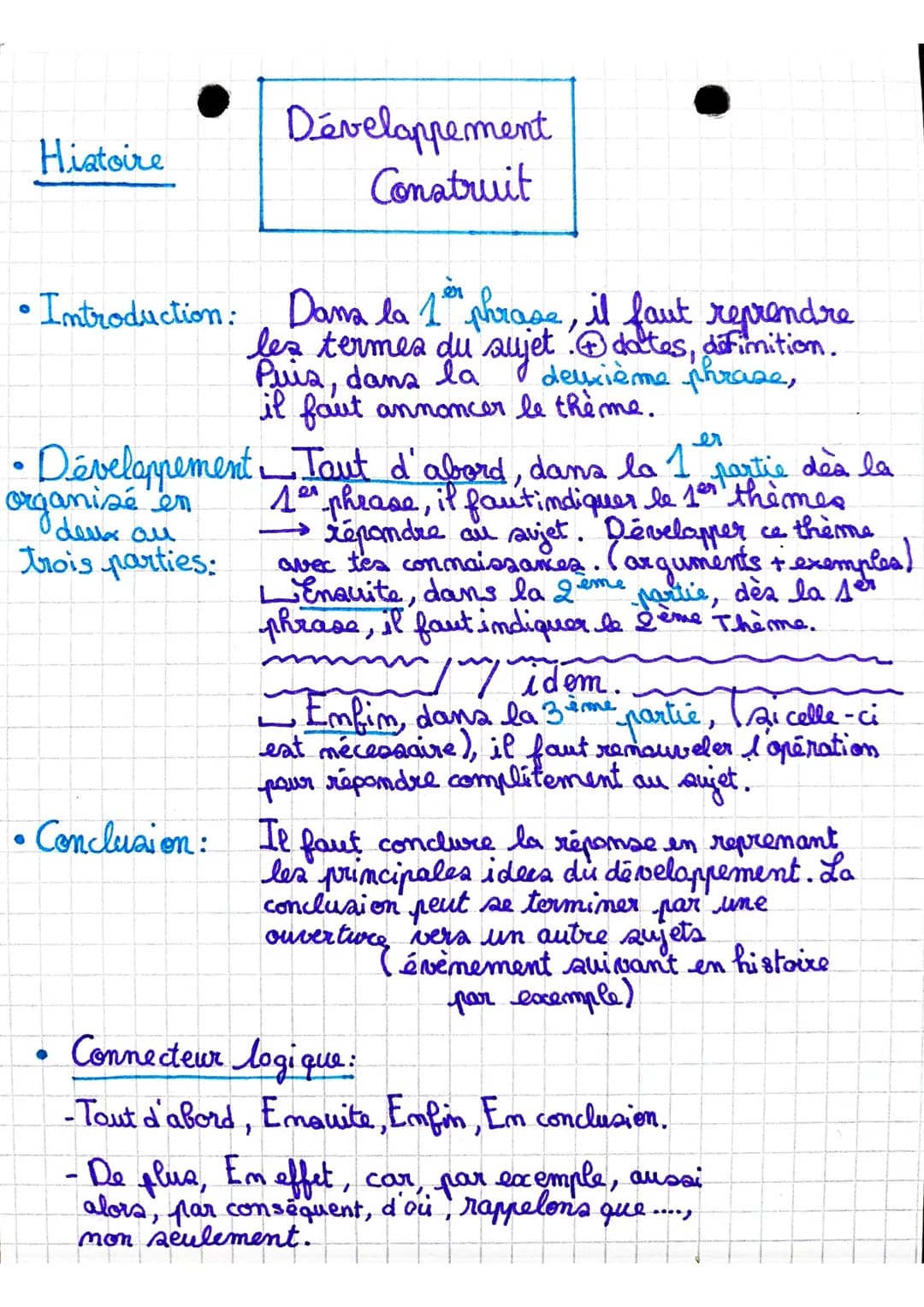 Histoire
er
• Introduction: Dans la 1 phrase, il faut reprendre
les termes du sujet : dattes, definition.
il faut annoncer le thème.
• Dével