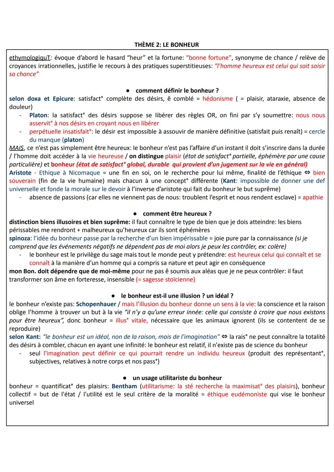 THÈME 2: LE BONHEUR
ethymologiquT: évoque d'abord le hasard "heur" et la fortune: "bonne fortune", synonyme de chance / relève de
croyances 