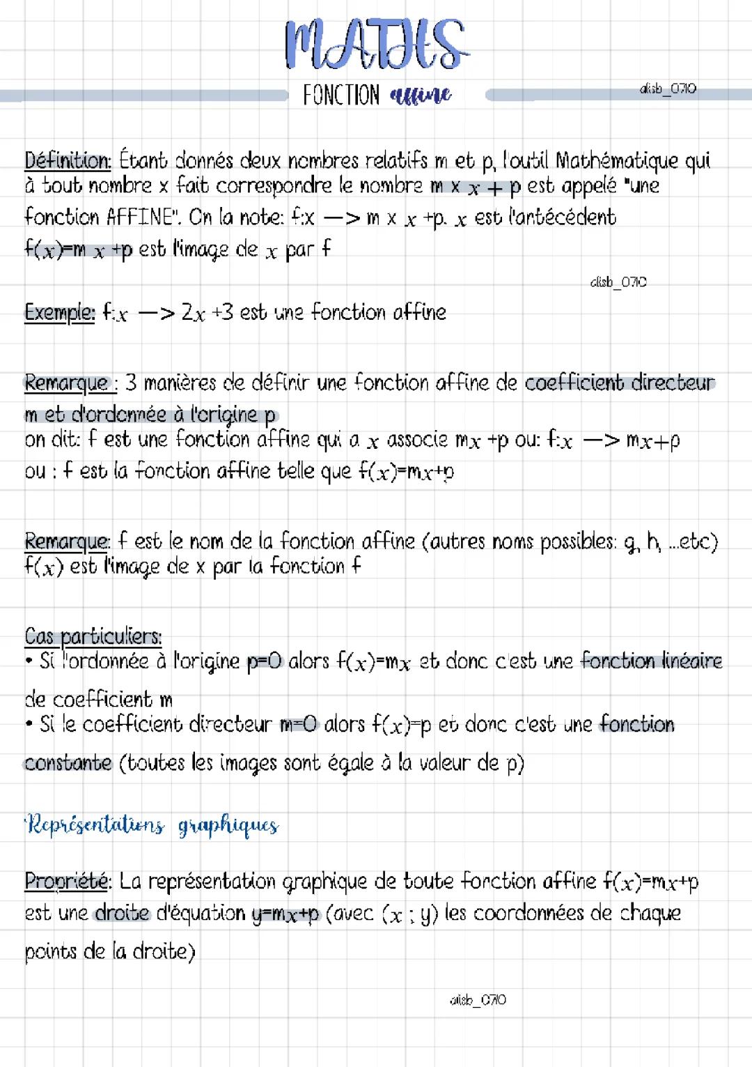 Fonction affine : Exemples, Exercices et Graphiques (3ème)