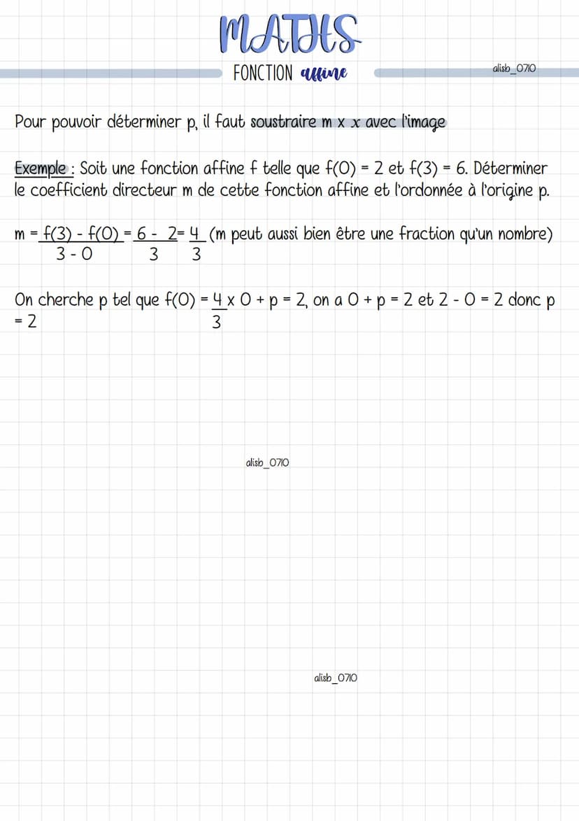 MATHS
FONCTION affine
Définition: Étant donnés deux nombres relatifs m et p, l'outil Mathématique qui
à tout nombre x fait correspondre le n
