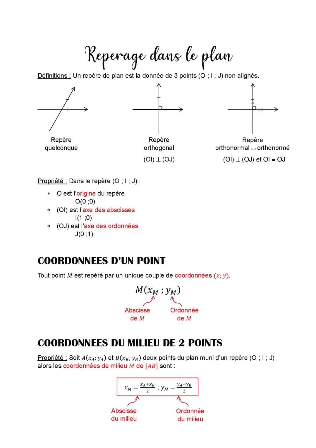 Repérage dans le plan 