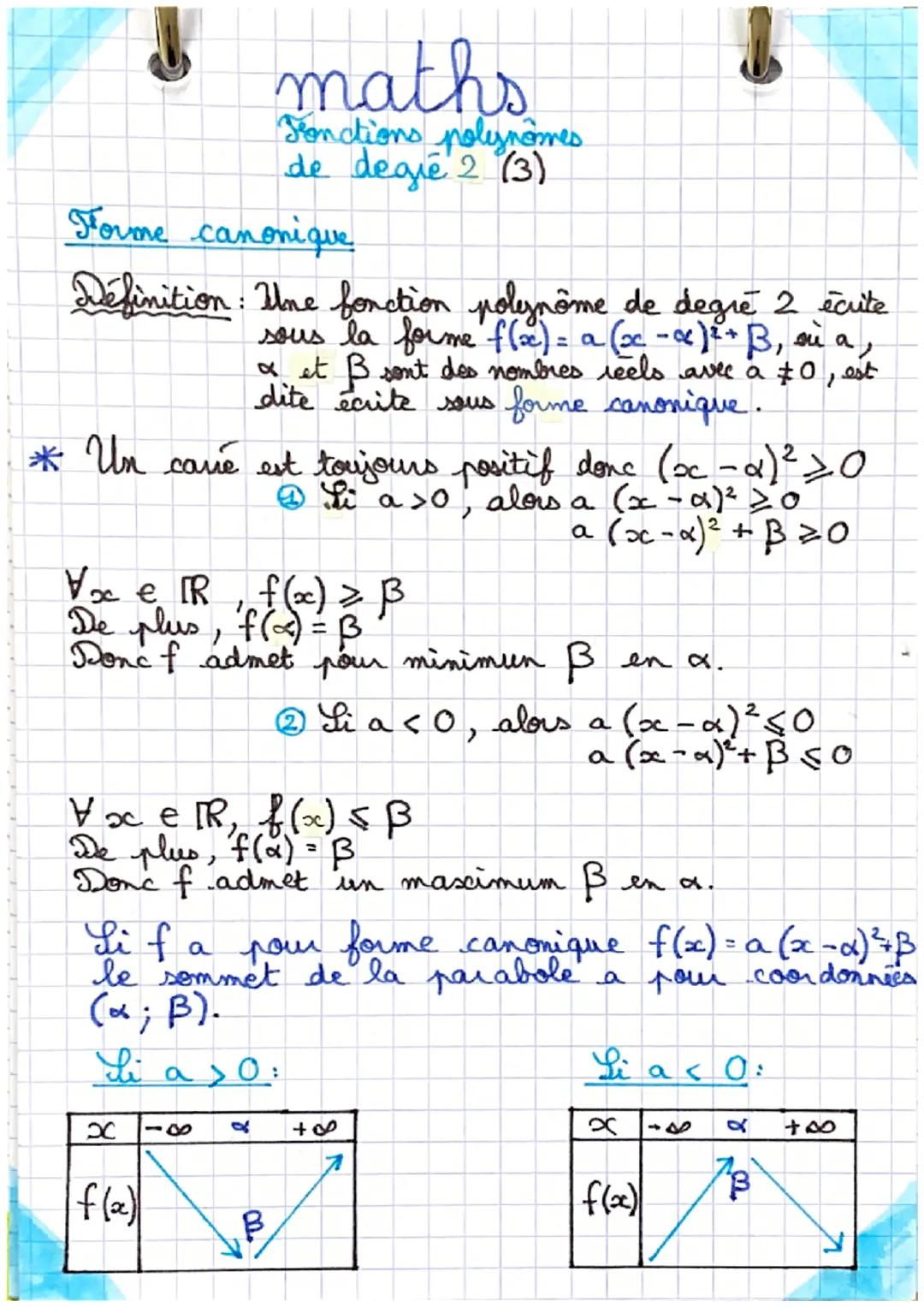 Definition: Une fonction polynôme de degré 2 écrite sous la
forme f(x) = a (x²-x)² + ß, où a, α et ß sont.
des nombres réels avec a ‡0, est 