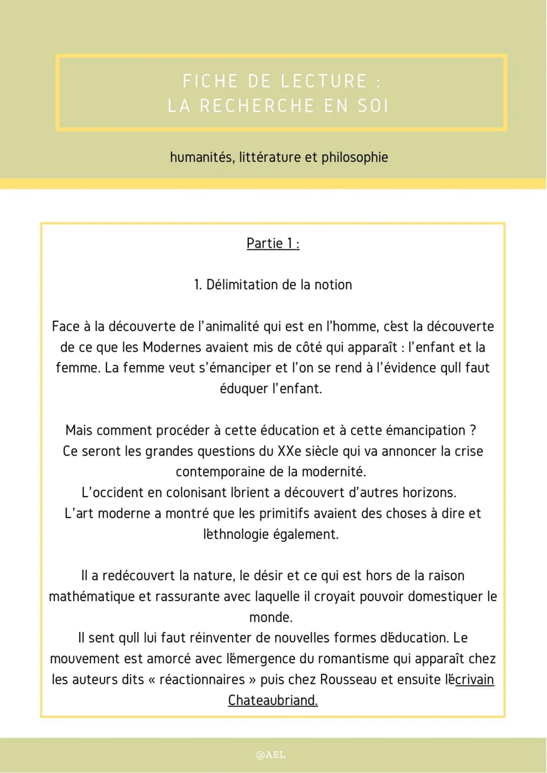 FICHE DE LECTURE :
LA RECHERCHE EN SOI
humanités, littérature et philosophie
Partie 3:
La révolution de l'amour s'est produite par le truche