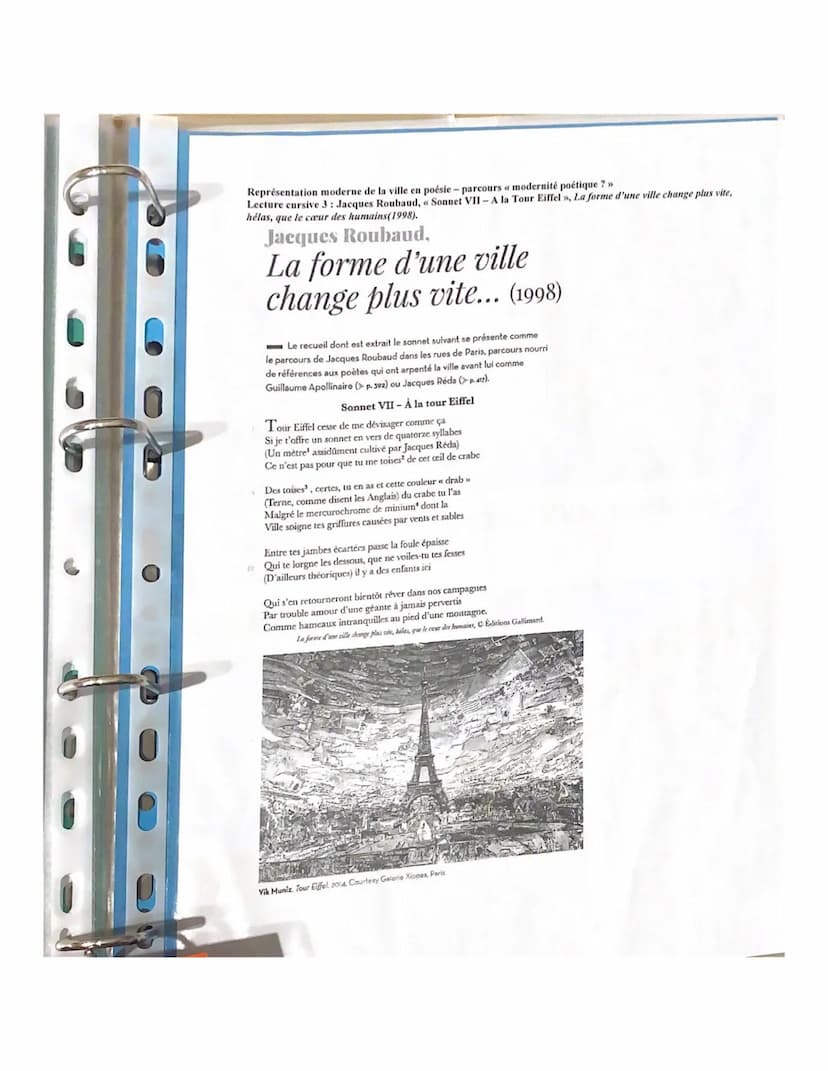 Introduction:
A la Tour Eiffel
Poère contemporain et résistant -> il ft parki
du mouvent Qulipo (l'ouvoù de letterature pistentis
c-a-d qu'i
