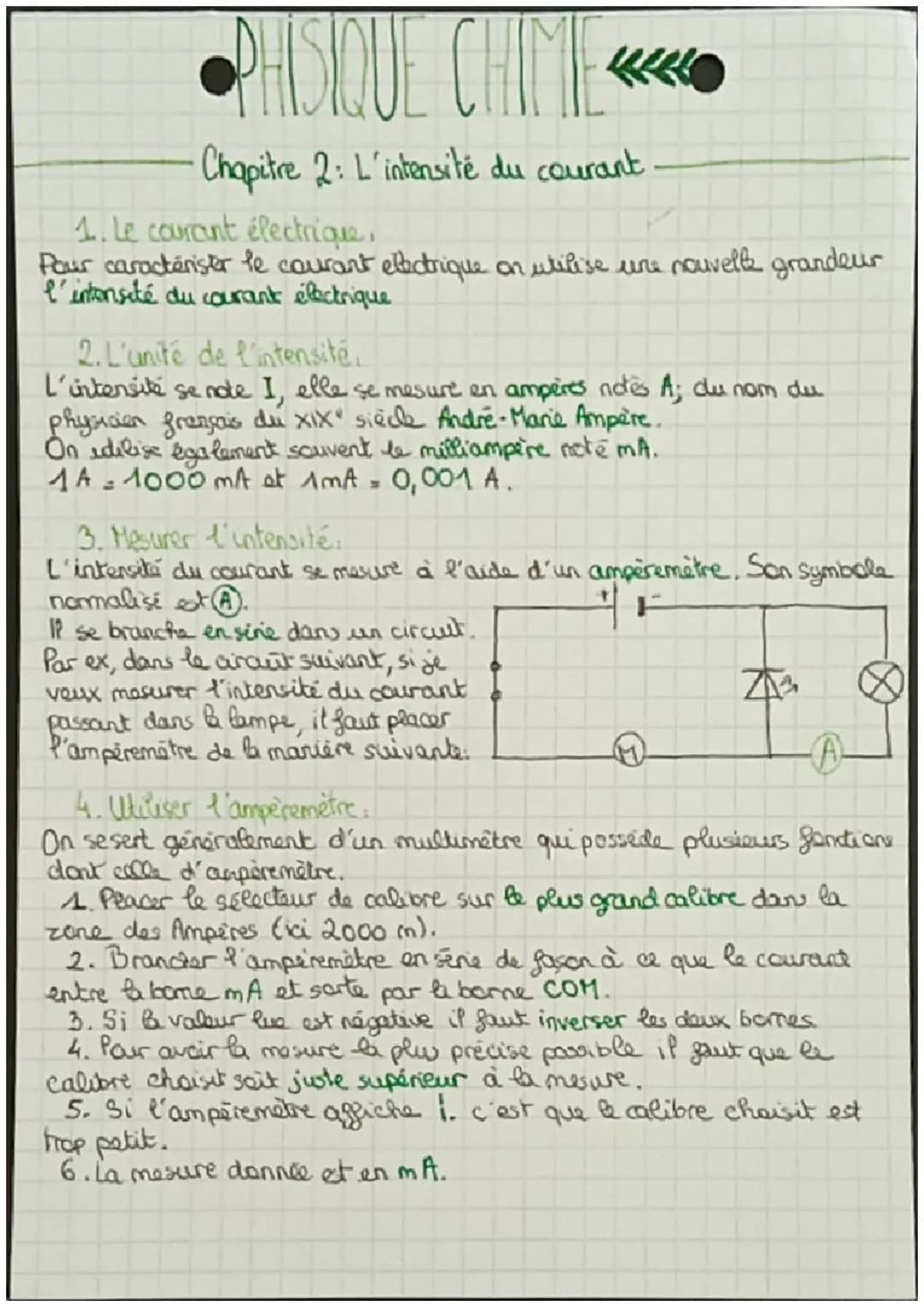 ●•PHISIQUE CHIMIE
Chapitre 2: L'intensité du courant
1. Le courant électrique.
Pour caractérister le courant electrique on utilise une nouve