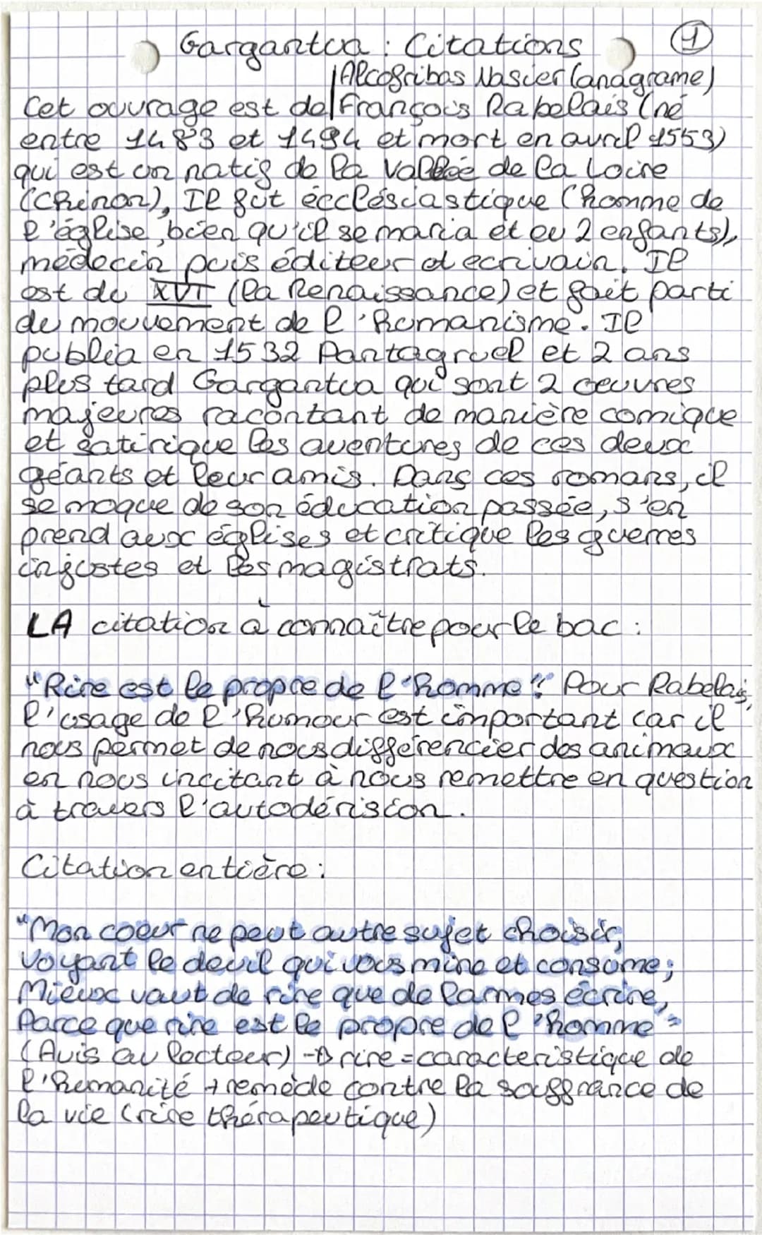 - Gargantua : Citations
Alcogribas Nascer (anagrame)
Cet ouvrage est del François Rabelais (ne
entre 1483 et 1494 et mort en ourd 4553)
qui 