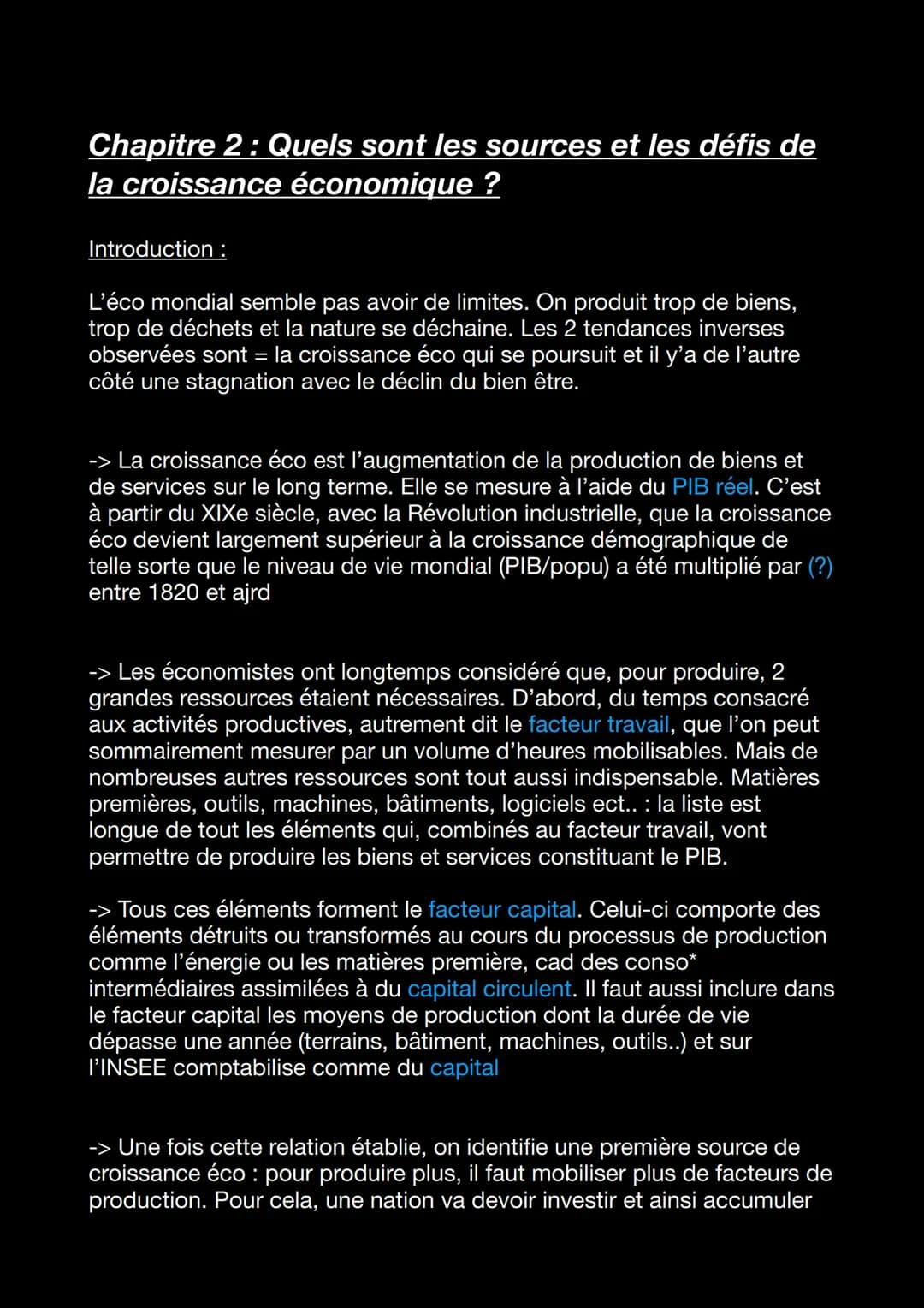Chapitre 2 : Quels sont les sources et les défis de
la croissance économique ?
Introduction :
L'éco mondial semble pas avoir de limites. On 