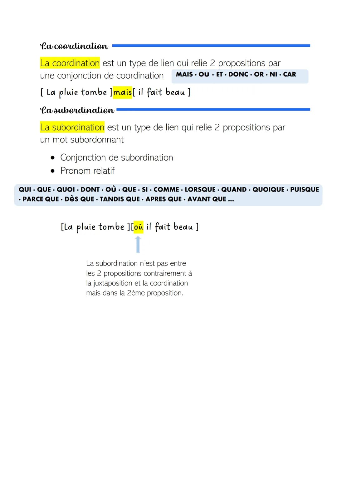 Français
La phrase complexe et la phrase simple
• Une phrase complexe est une phrase qui comporte plusieurs
propositions, donc plusieurs ver