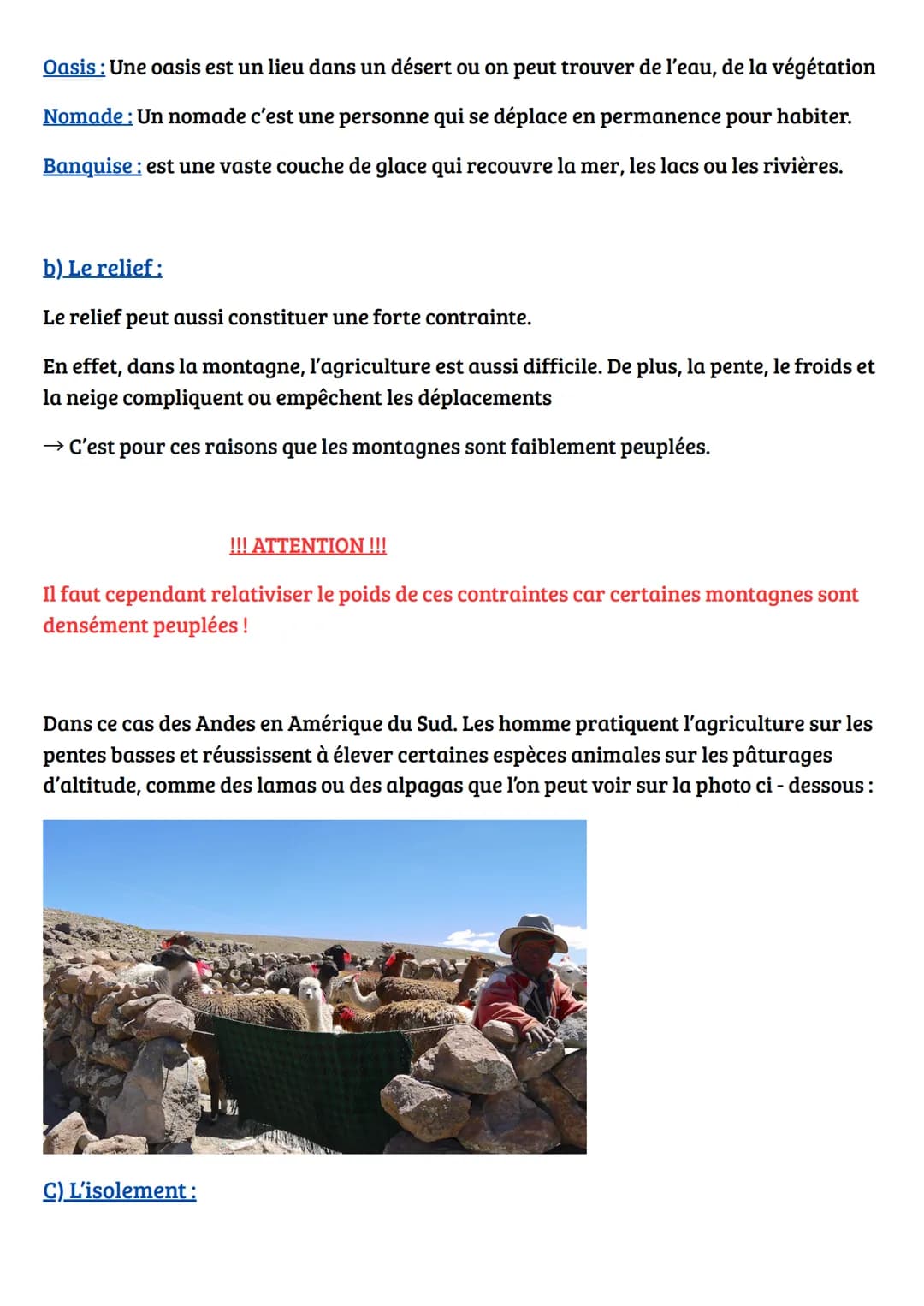 GÉOGRAPHIE :
Habiter un espace à fortes contraintes naturelles
Introduction:
Le peuplement de la Terre est inégal à cause des conditions cli