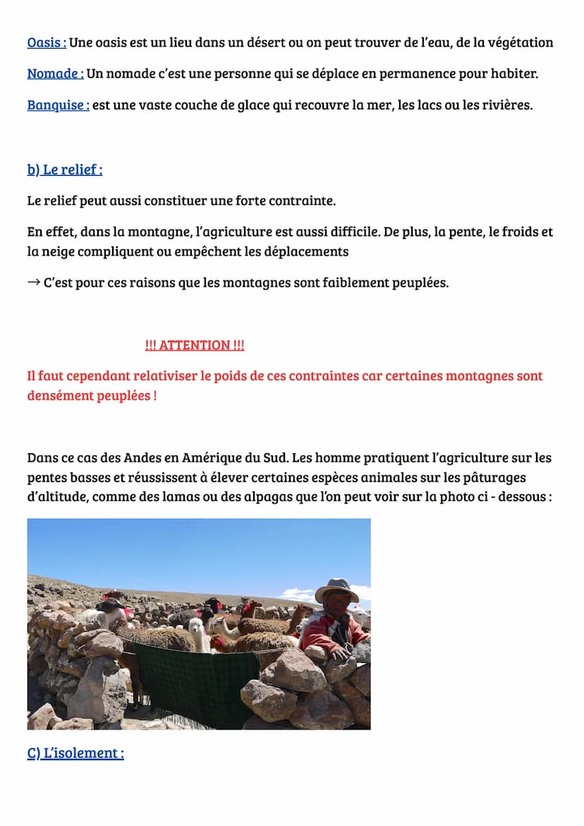 GÉOGRAPHIE :
Habiter un espace à fortes contraintes naturelles
Introduction:
Le peuplement de la Terre est inégal à cause des conditions cli