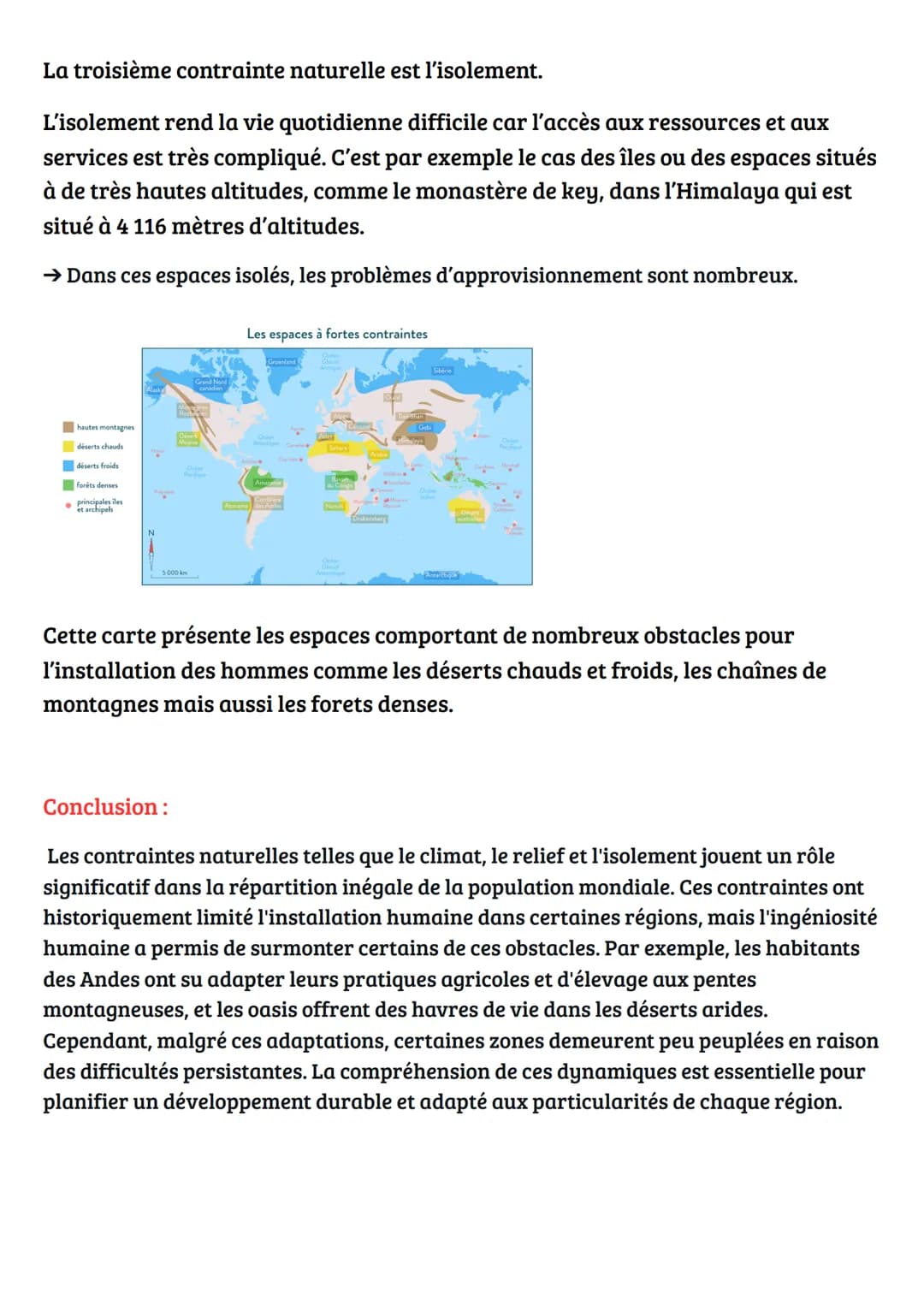 GÉOGRAPHIE :
Habiter un espace à fortes contraintes naturelles
Introduction:
Le peuplement de la Terre est inégal à cause des conditions cli
