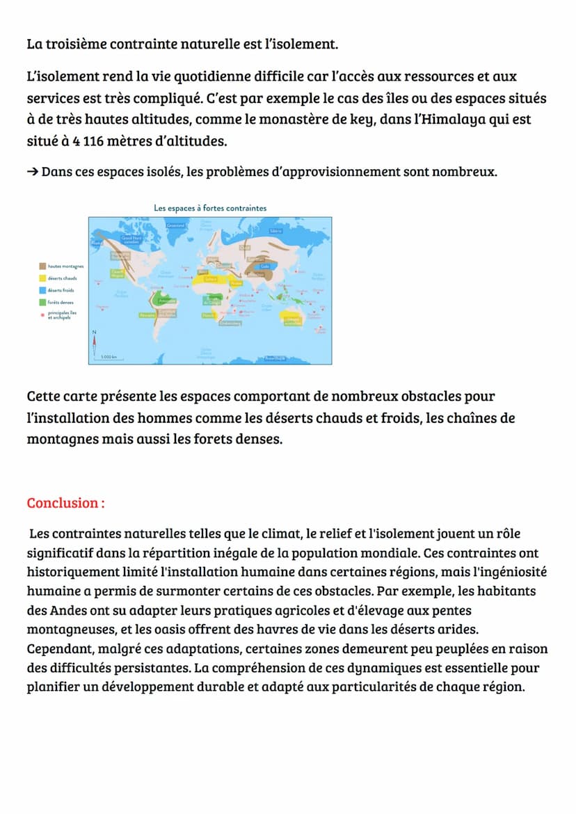 GÉOGRAPHIE :
Habiter un espace à fortes contraintes naturelles
Introduction:
Le peuplement de la Terre est inégal à cause des conditions cli