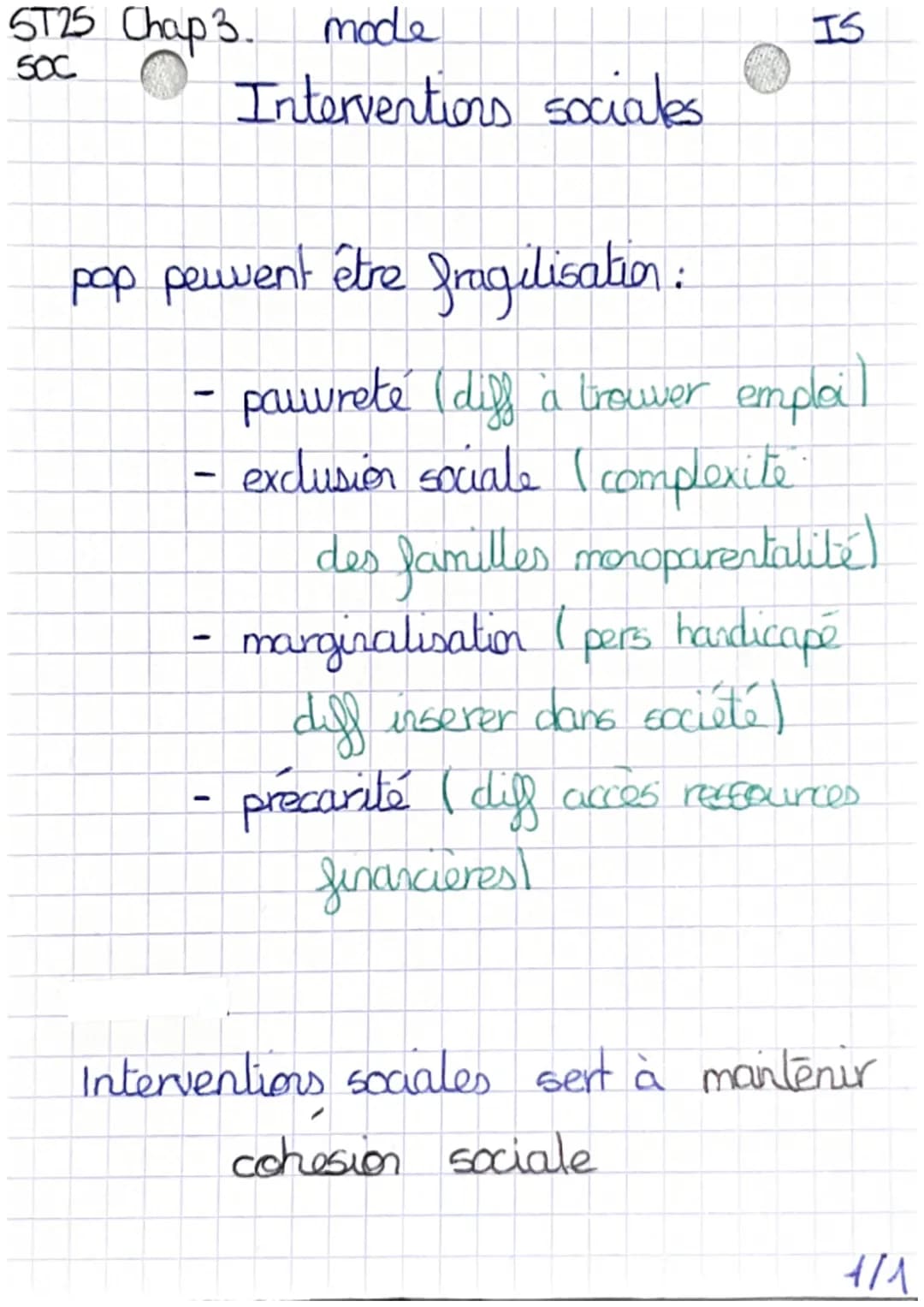 ST25 Chap 3. mode
50C
Interventions sociales
pop peuvent être fragilisation:
-
IS
pauvreté (diff à trouver emploi
- exclusion sociale I comp