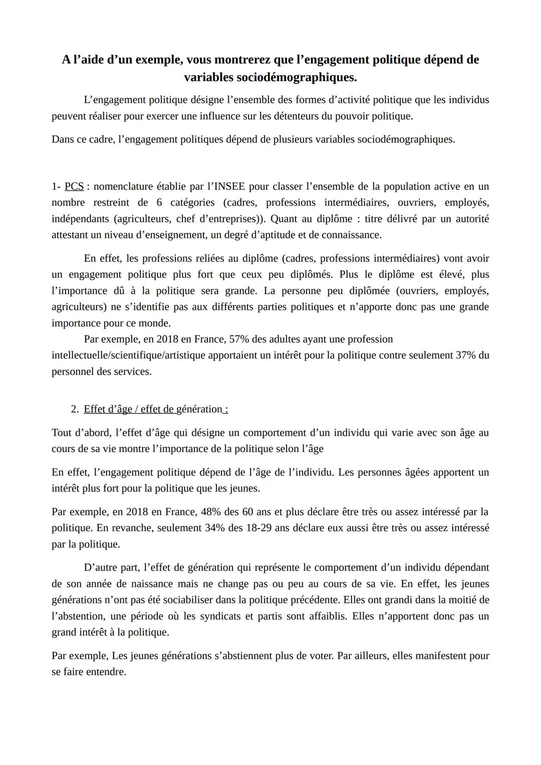 # A l'aide de deux exemples, vous montrerez que l'engagement politique
prend des formes variées.

L'engagement politique désigne l'ensemble 