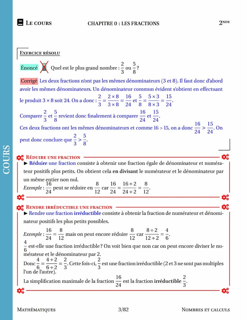 COURS
I. DÉFINITION
II.
DÉFINITION ▶ FRACTION
Soit deux nombres a et b, où b est différent de 0 A
Le quotient de a par b est le nombre qui, 