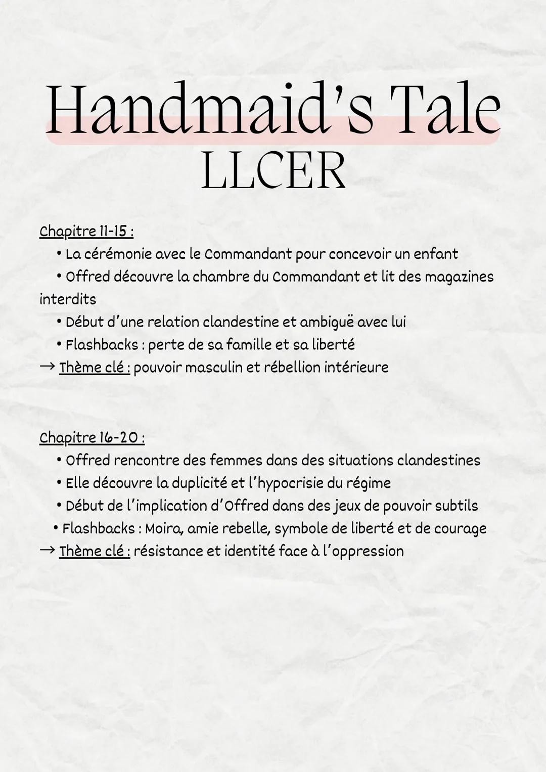 Explication
Handmaid's Tale
LLCER # Handmaid's Tale
LLCER

Cette fiche te permet de :
- Comprendre l'intrigue principale du roman
- Identifi