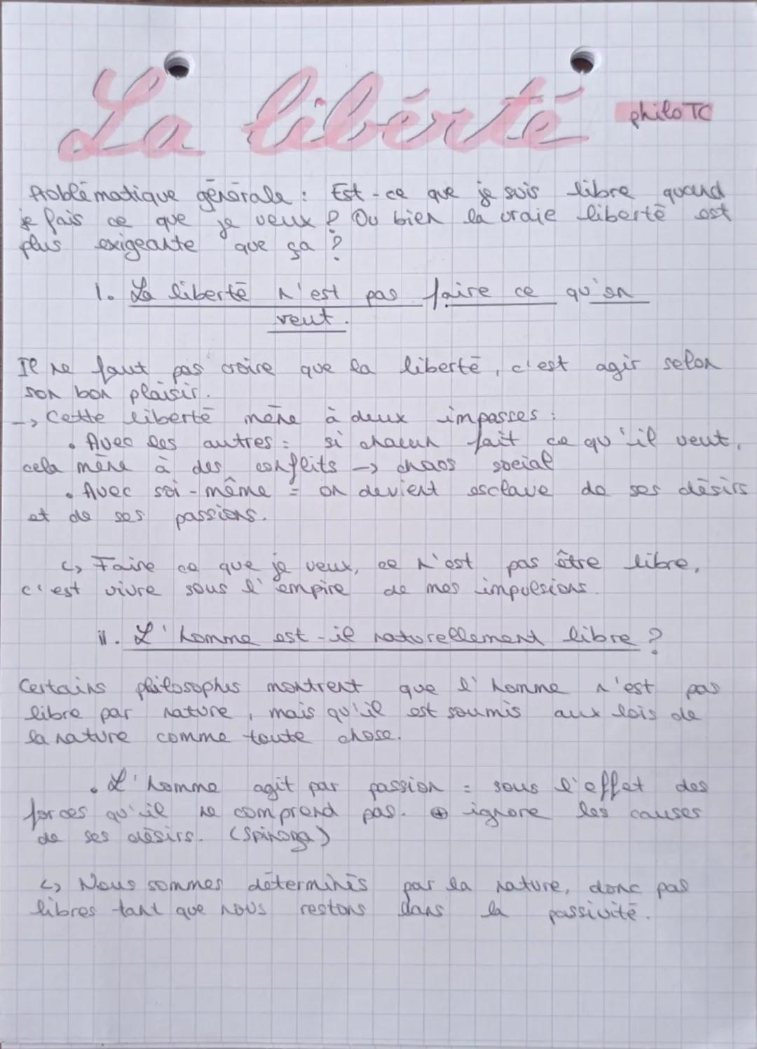 --- OCR Start ---
La liberté βοτα
Aoblématique générale: Est-ce que je suis libre quand
je fais ce que je veux ? Ou bien la vraie liberté es