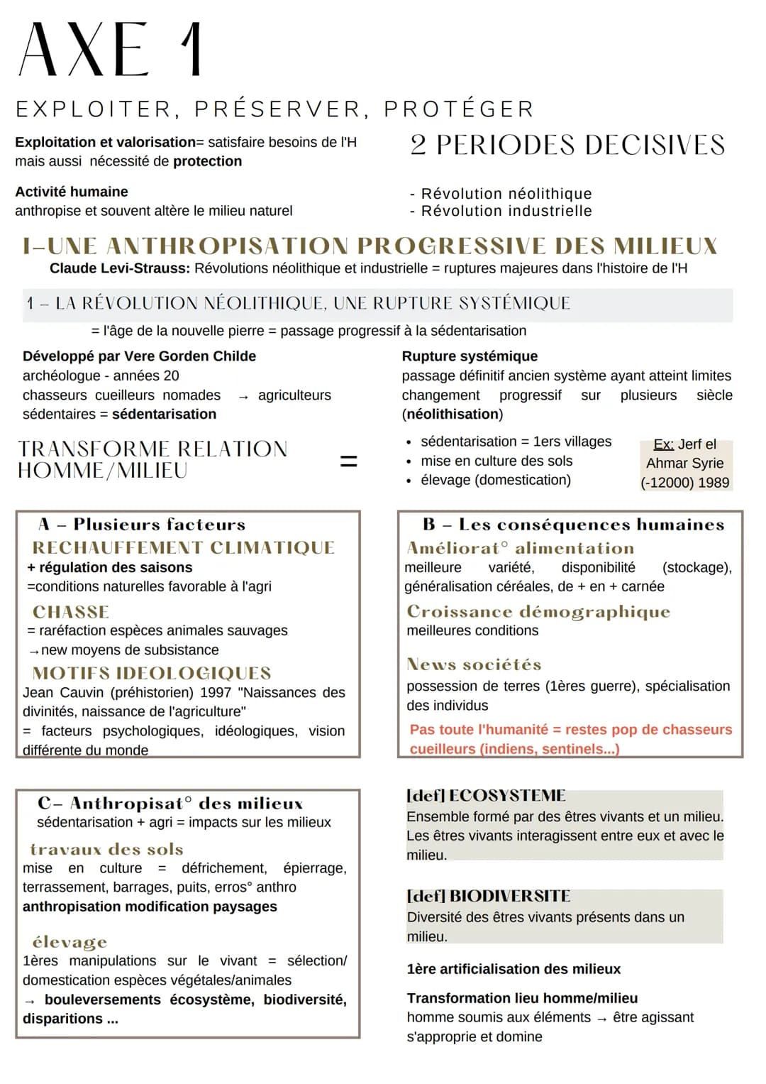 AXE 1
EXPLOITER, PRÉSERVER, PROTÉGER
Exploitation et valorisation= satisfaire besoins de l'H
mais aussi nécessité de protection
Activité hum