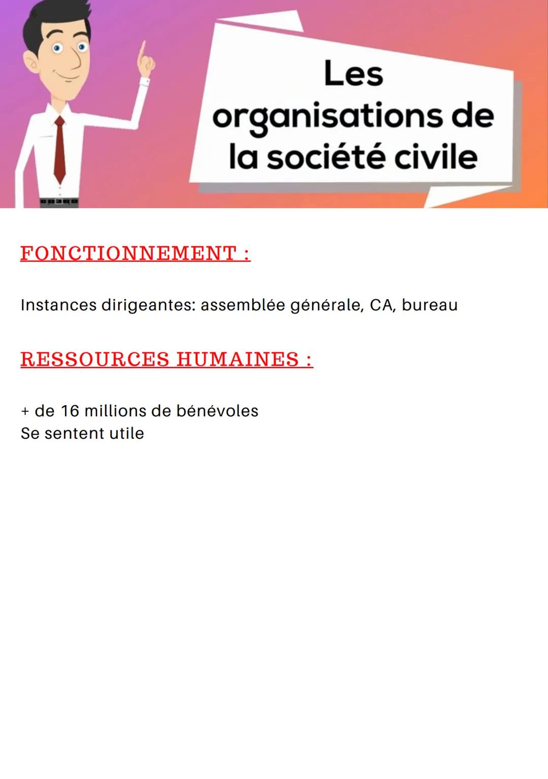 DEFINITION :
Les
organisations de
la société civile
OSC: organisation privée qui rend 1 service non marchand à
des adhérents et/ou à la popu