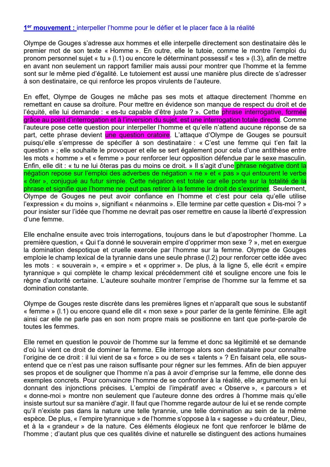 Extrait 2: Les droits de la femme
LES DROITS DE LA FEMME
Homme, es-tu capable d'être juste ? C'est une femme qui t'en fait la question; tu n