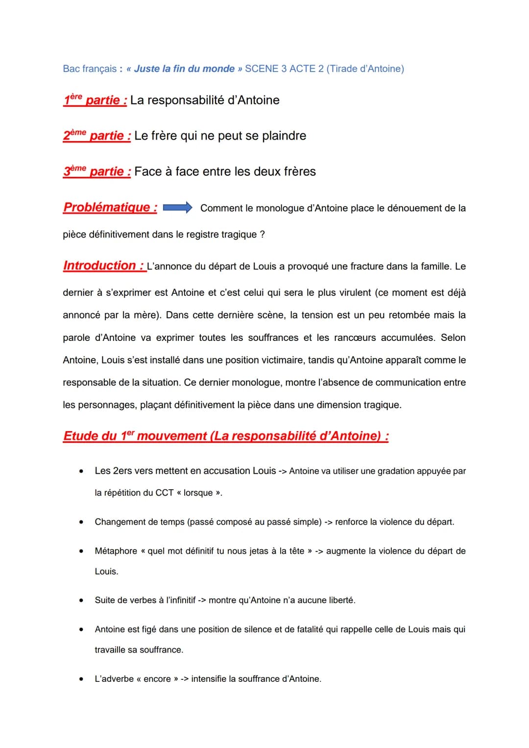 Bac français : «<< Juste la fin du monde » SCENE 3 ACTE 2 (Tirade d'Antoine)
1ère partie : La responsabilité d'Antoine
2ème partie : Le frèr