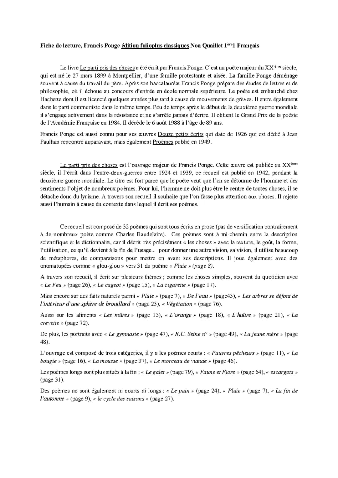 Guide Complet sur Le Parti pris des choses : Résumé, Thèmes et Analyse
