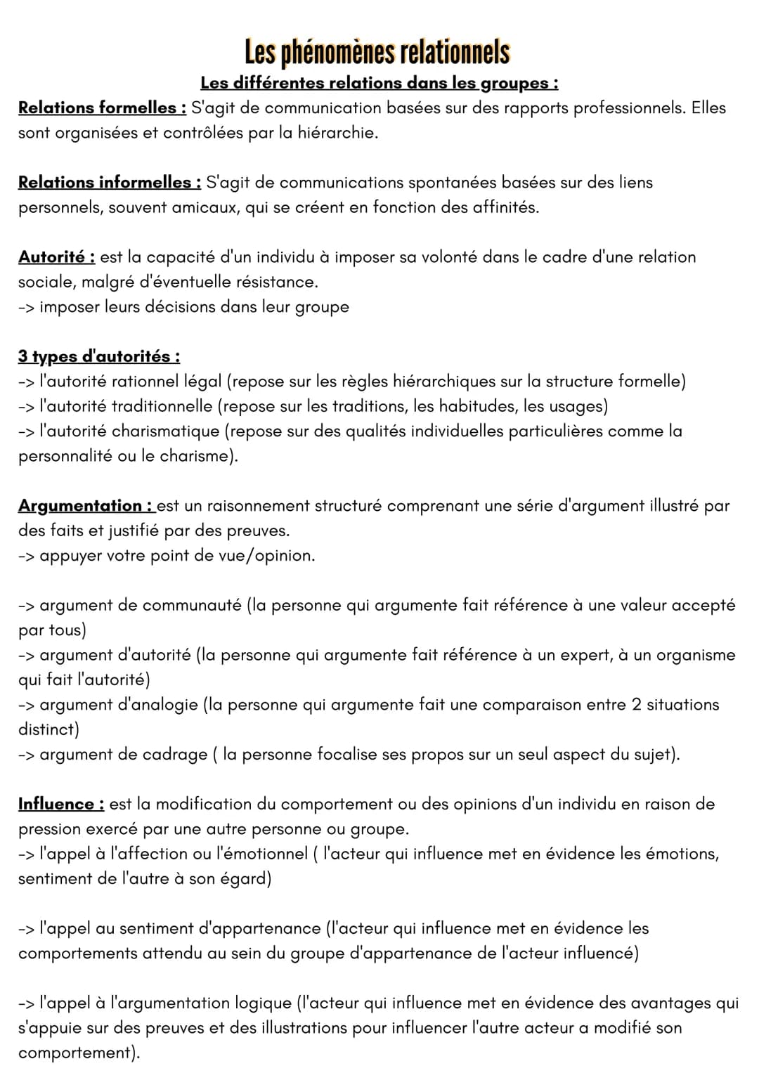 Les phénomènes relationnels
Les différentes relations dans les groupes :
Relations formelles : S'agit de communication basées sur des rappor