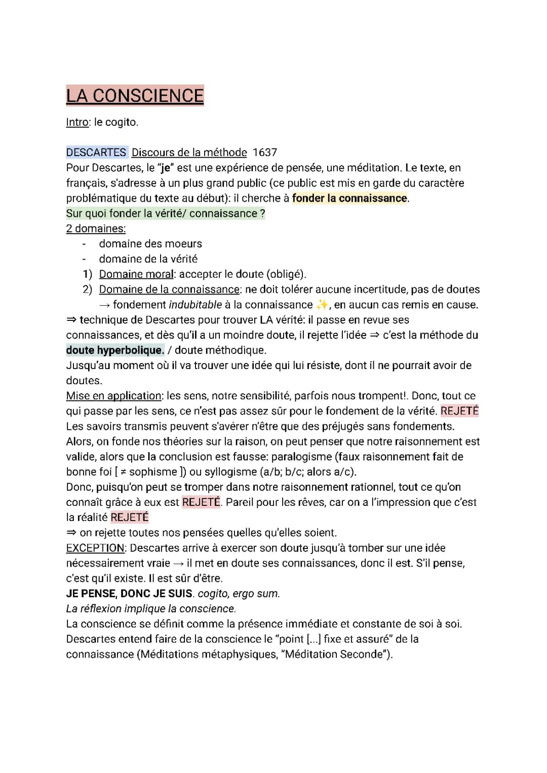 Le Doute Méthodique de Descartes et 'Cogito, Ergo Sum' Simplifiés