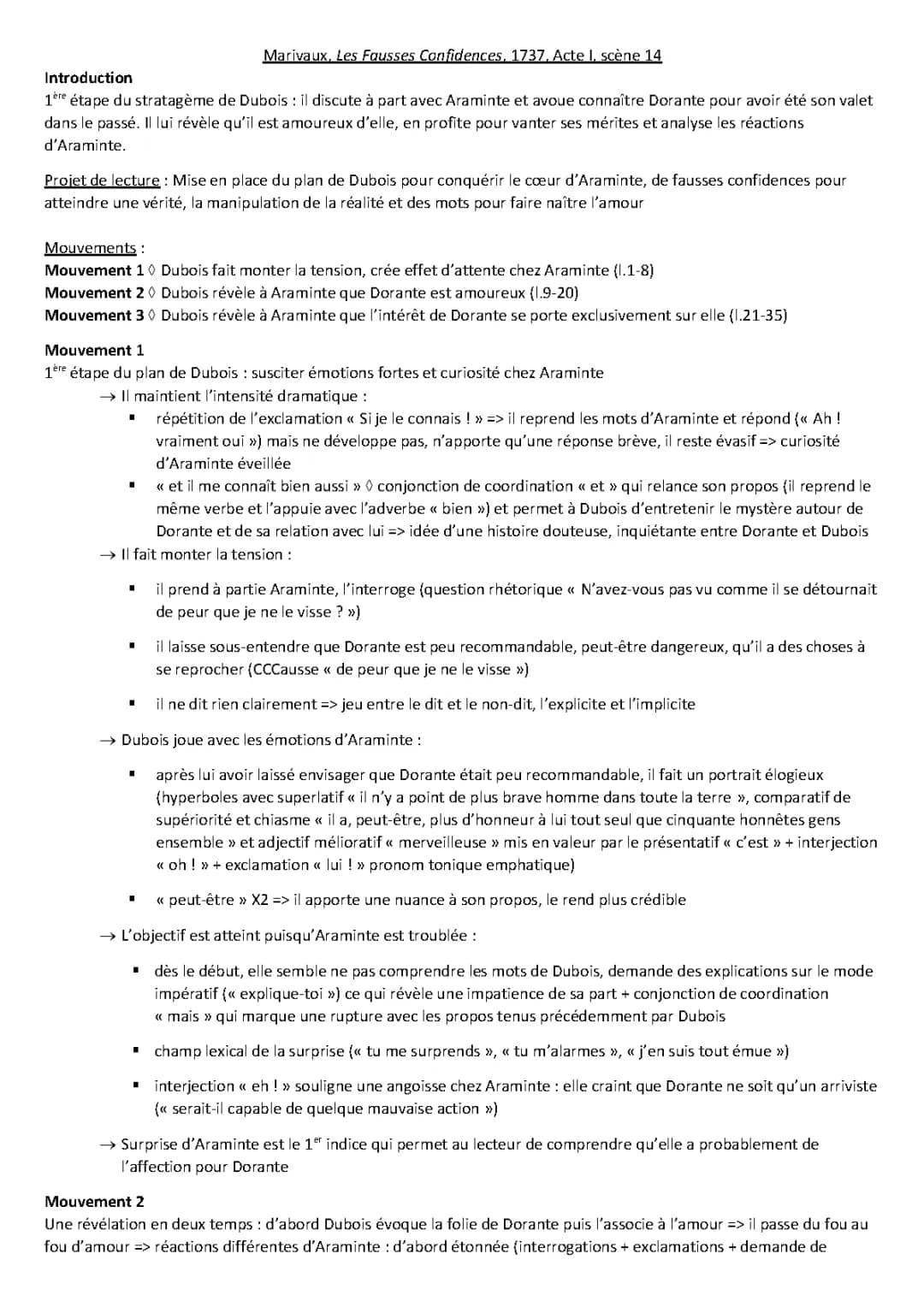 Les Fausses Confidences Acte 1 Scène 14 - Analyse linéaire et Texte PDF