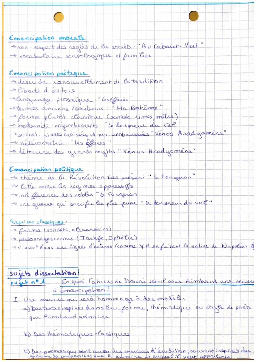Cahiers de Dovai
Arthur Rimbaud
H
Général
Infos
Arthur Rimbaud, 1870, mvmts: romantisme, parnasse, symbolisme
> la nature, l'errance, les fu